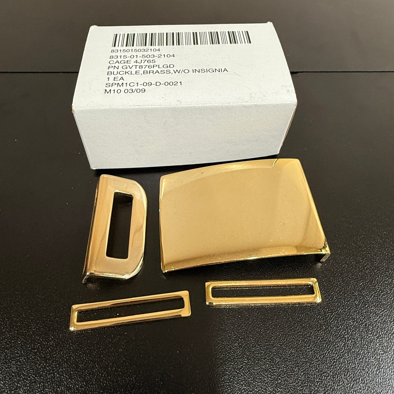 US Military Brass Belt Buckle Set Brass No Insignia NSN 8315-01-503-2104