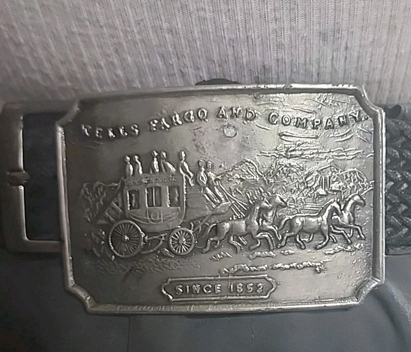 Vintage 1973 Wells Fargo & Company Belt Buckle Silver Plated Tone Since 1852