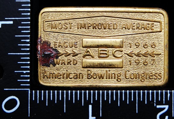 LH24137 VINTAGE ***ABC BOWLING LEAGUE AWARD*** 1966-1967 MOST IMPROVED AVERAGE