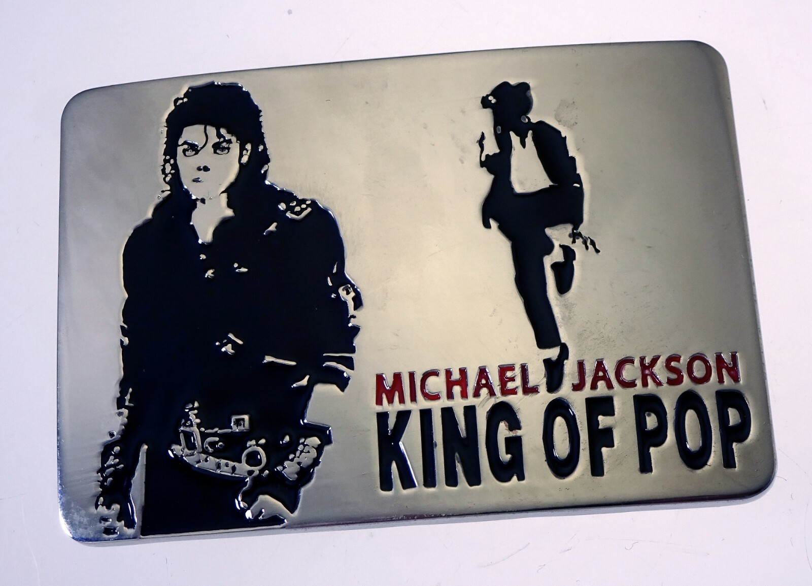 VINTAGE MICHAEL JACKSON KING OF POP CHROME BELT BUCKLE