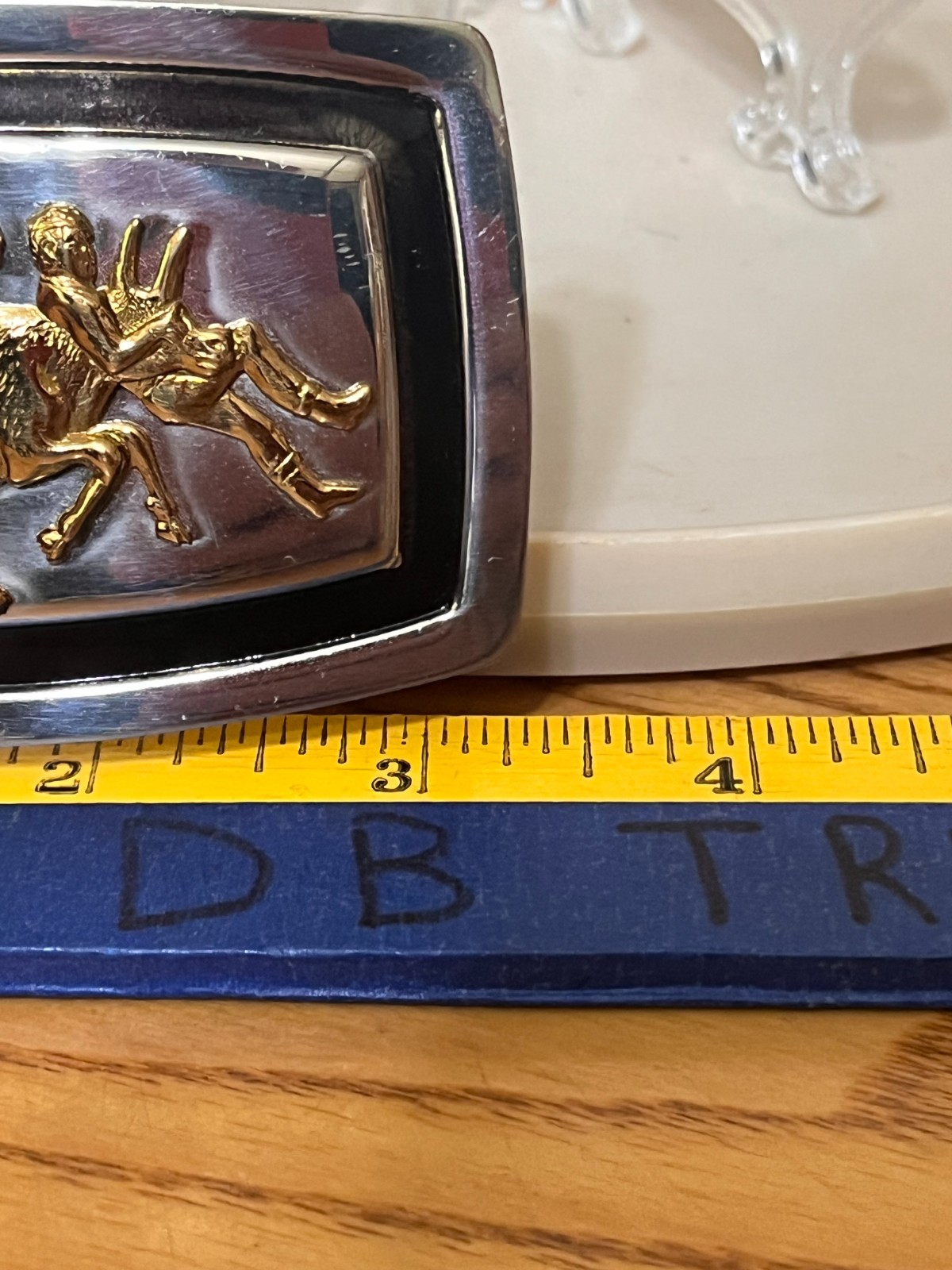 NICKEL SILVER COWBOY CALF BULLDOGGING BELT BUCKLE MADE BY JUSTIN