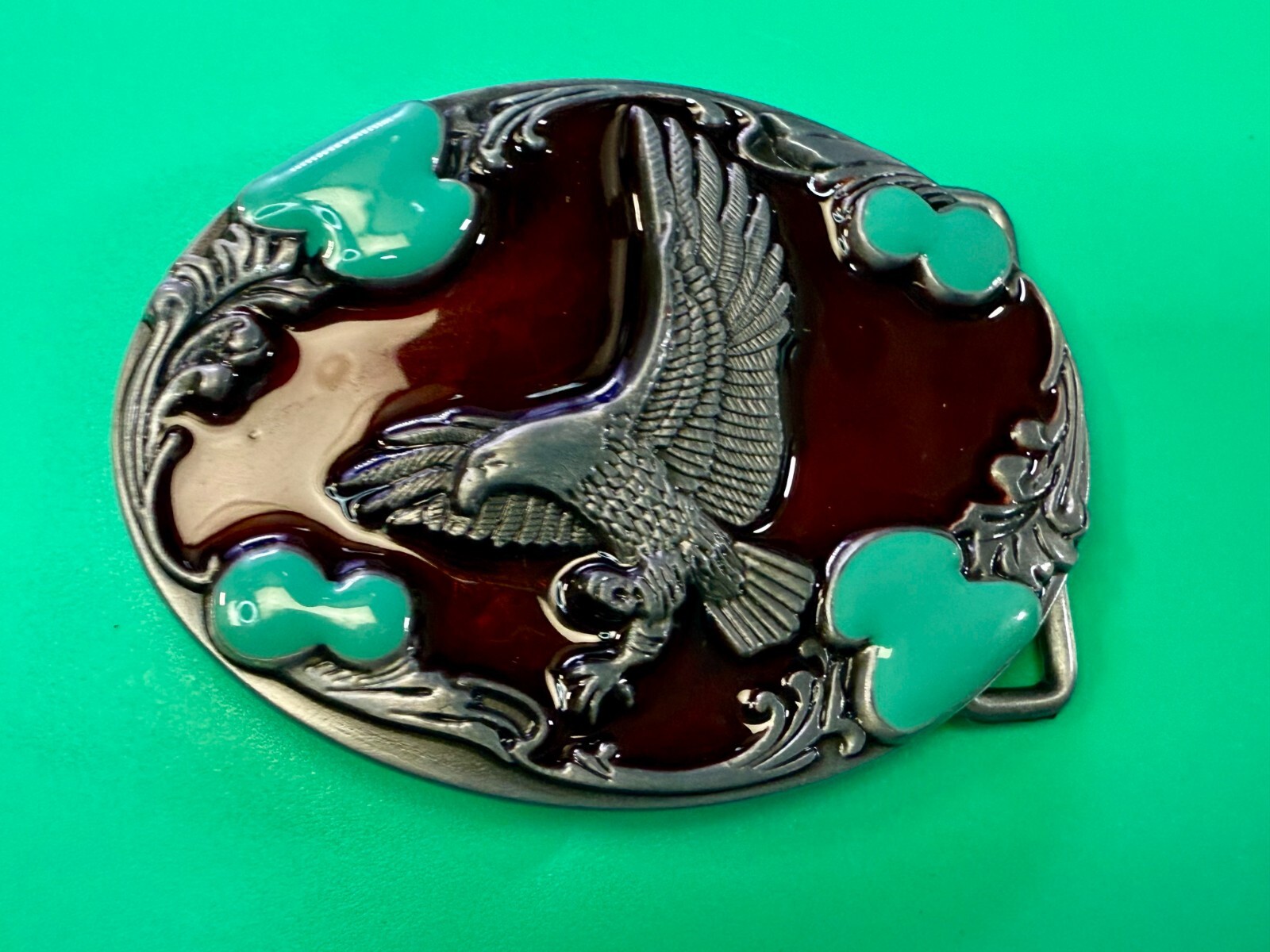 Flying Hunting Eagle Turquoise & Red Color Southwestern Style Belt Buckle