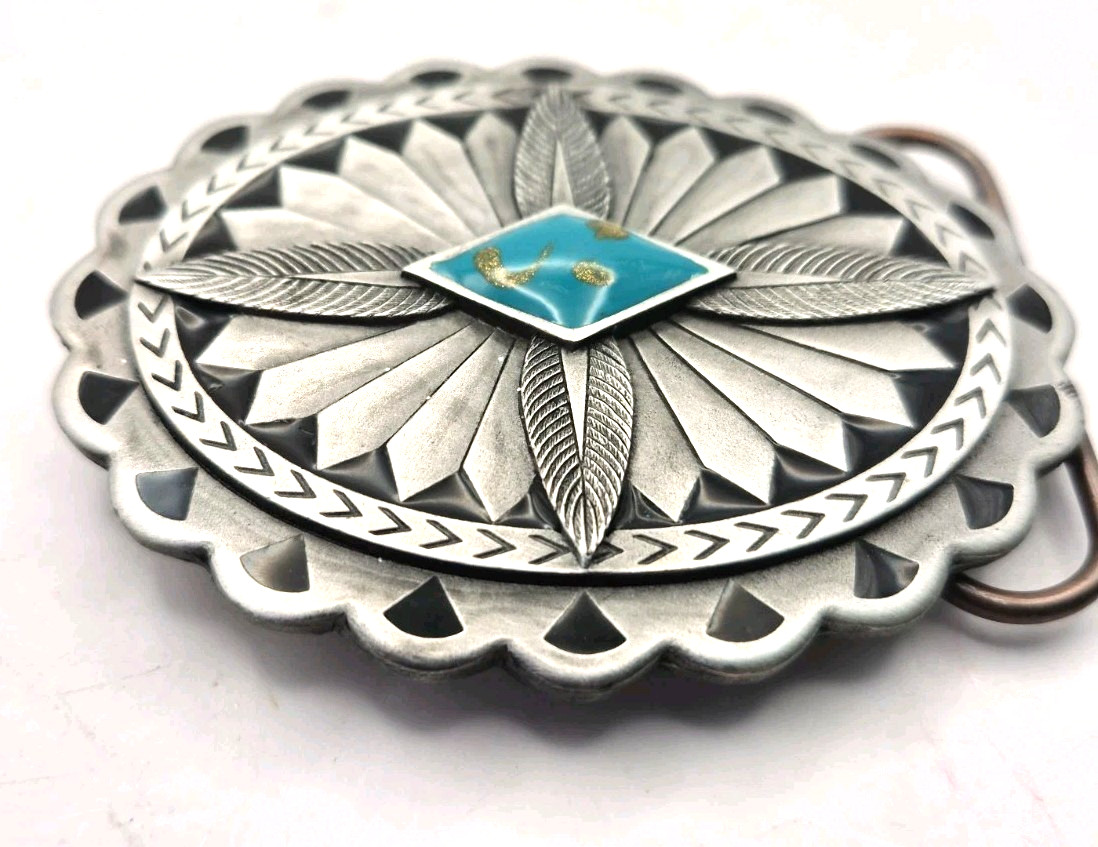 Vintage Siskiyou Pewter Belt Buckle 2.5&Prime; Southwestern Made In USA Stone Center