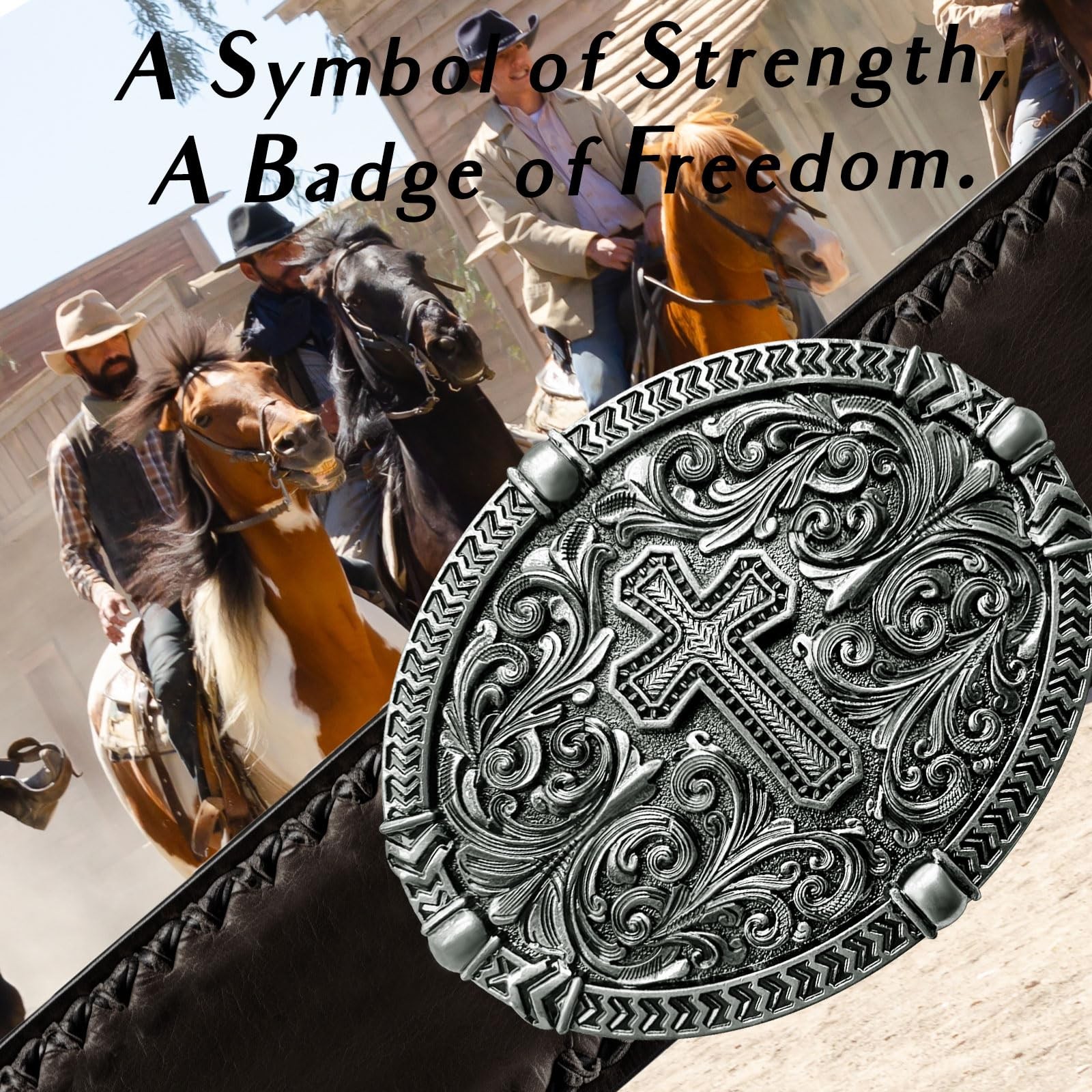 LKKLUYIC Religious Cross Western Belt Buckles for Men Cowboy Large, Silver