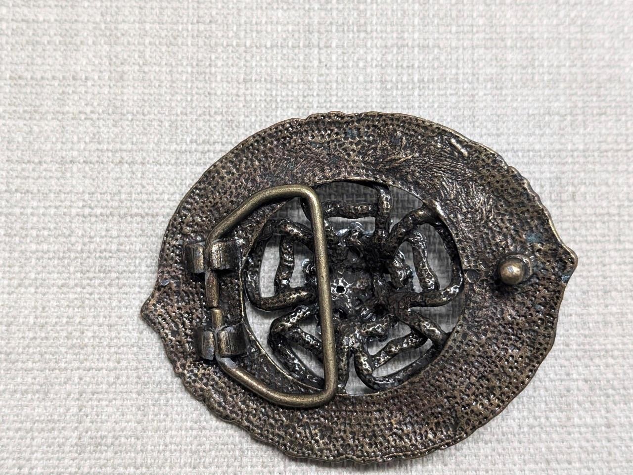 vintage SOLID BRASS belt buckle WESTERN rhinestone studded BRUTALIST hippie boho