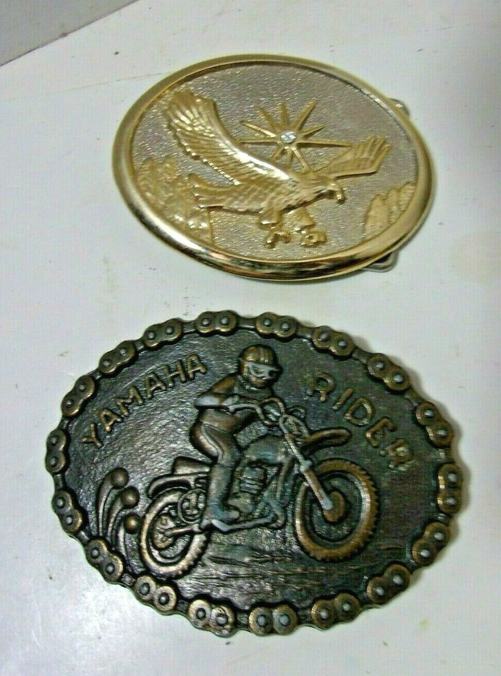 Gold Tone EAGLE Belt Buckle Star Bird In Flight & Yamaha Motorcycle