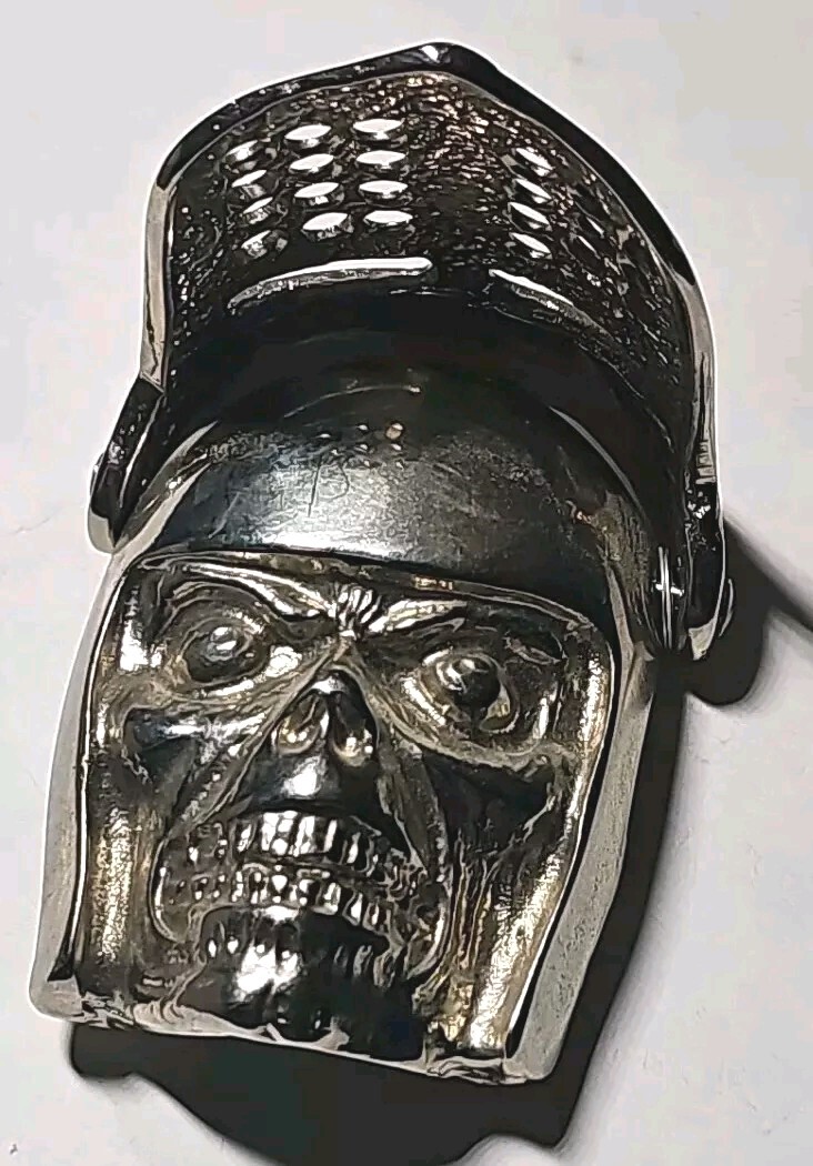Vintage Knights Helmet & Skull BELT BUCKLE Medieval Armor Heavy Silver-Tone