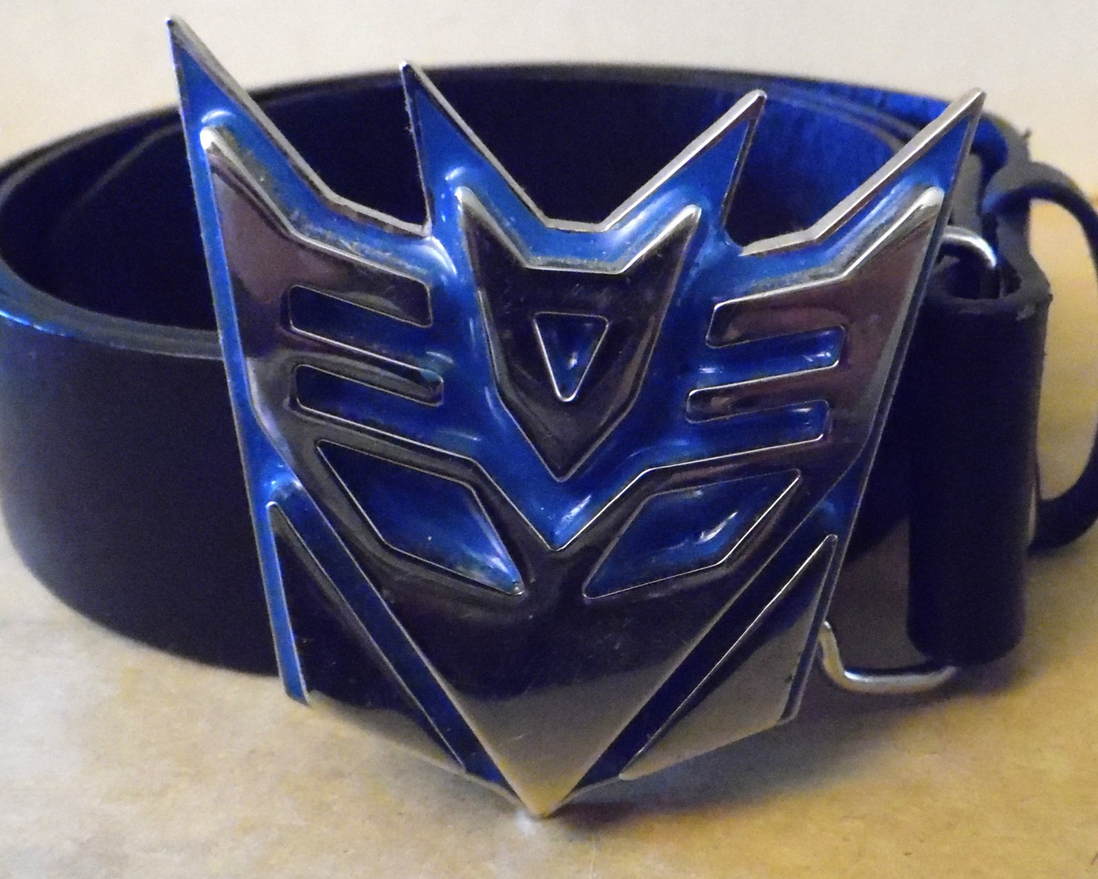 Hasbro Transformers Blue Metal Decepticon Belt Buckle & BLACK BELT