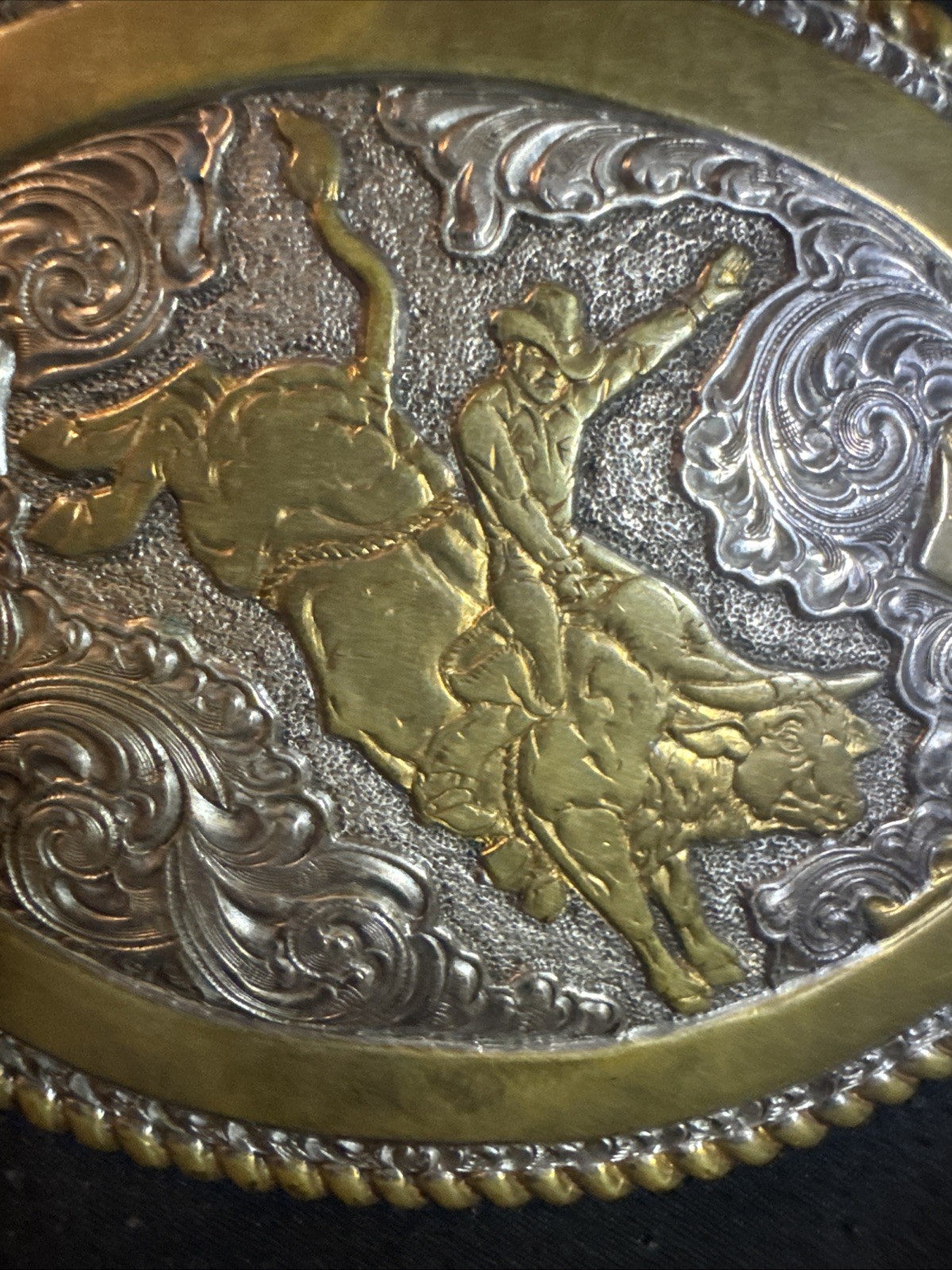 Crumrine Vtg Bull Rider Belt Buckle Big Silver Plated Heavy Over Jewelers Bronze