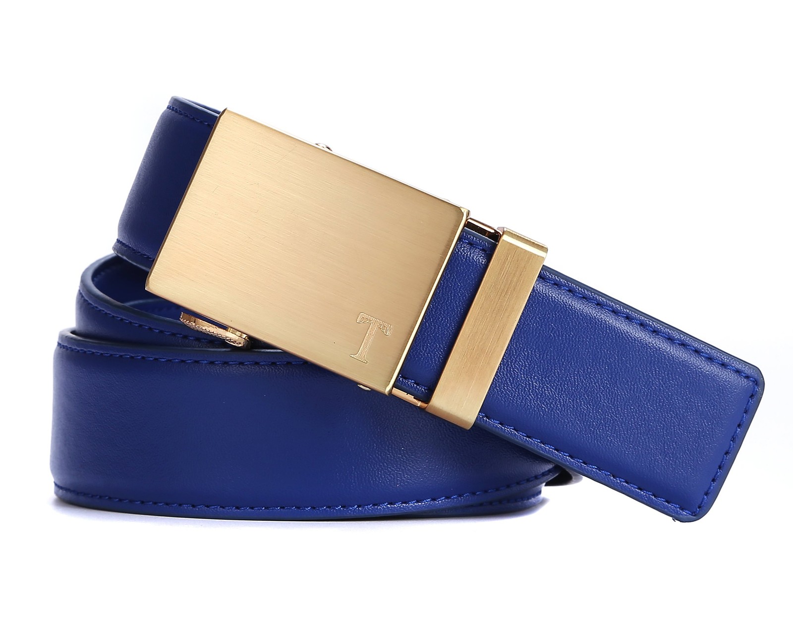 Tonywell Men&rsquo;s Leather One Size:32&Prime;-45&Prime;Waist, Blue Leather&gold Metal Buckle