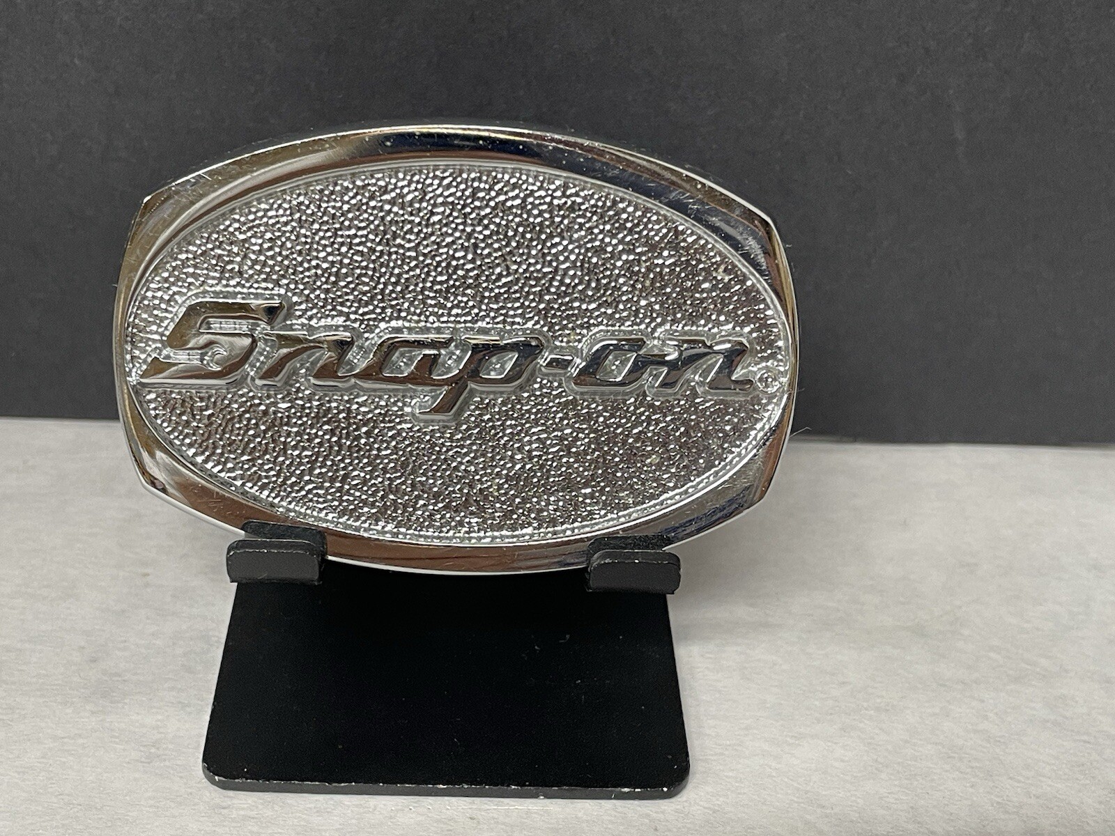 Snap-on Tools Belt Buckle Chrome on Solid Brass SPP-509 Made USA 3.25&Prime; x 2.25&Prime;