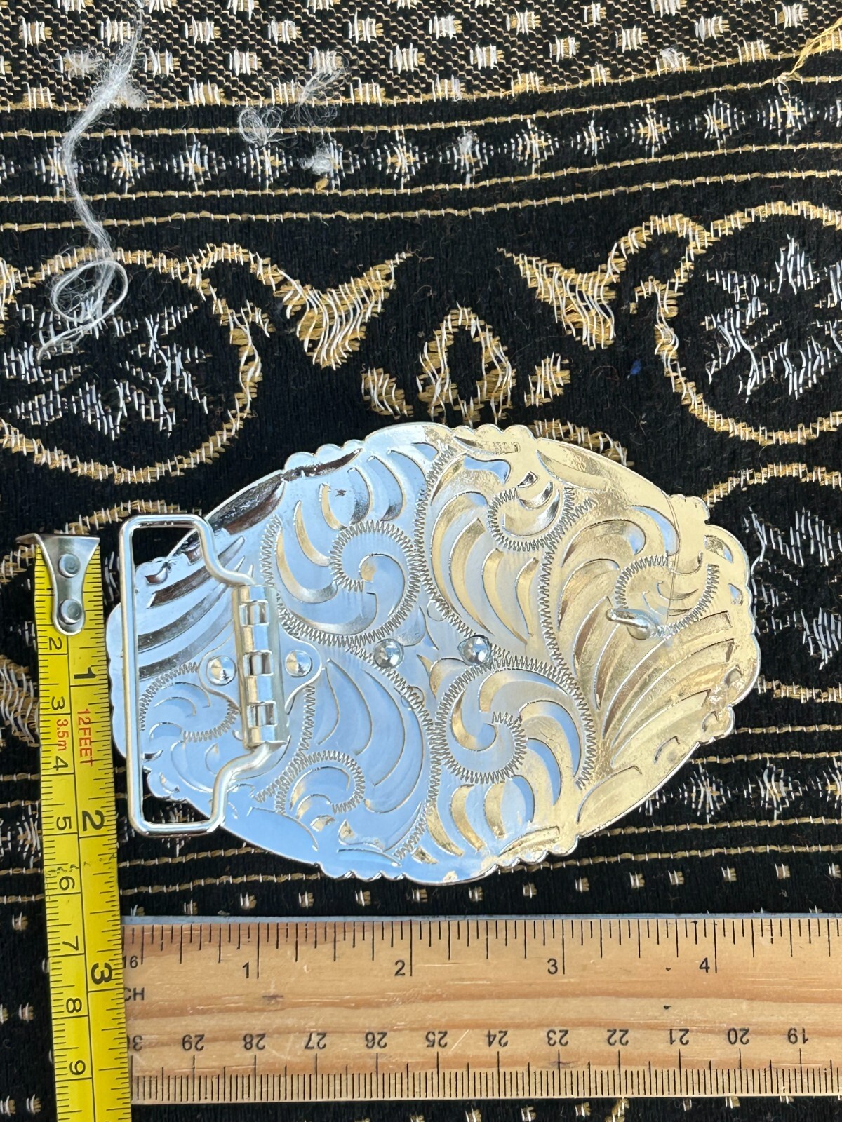 Western Buckle Gold Black Silver Roosters Cowboy 2 »Buckle Hebilla Vaquero Gallo