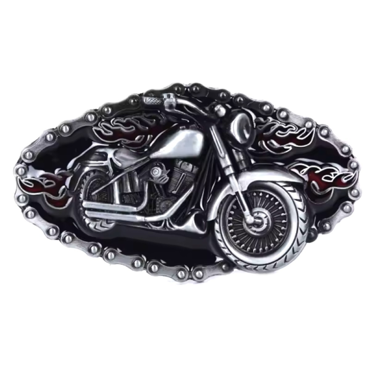 Western-Style Biker Buckle Motorcycle & Chain Design