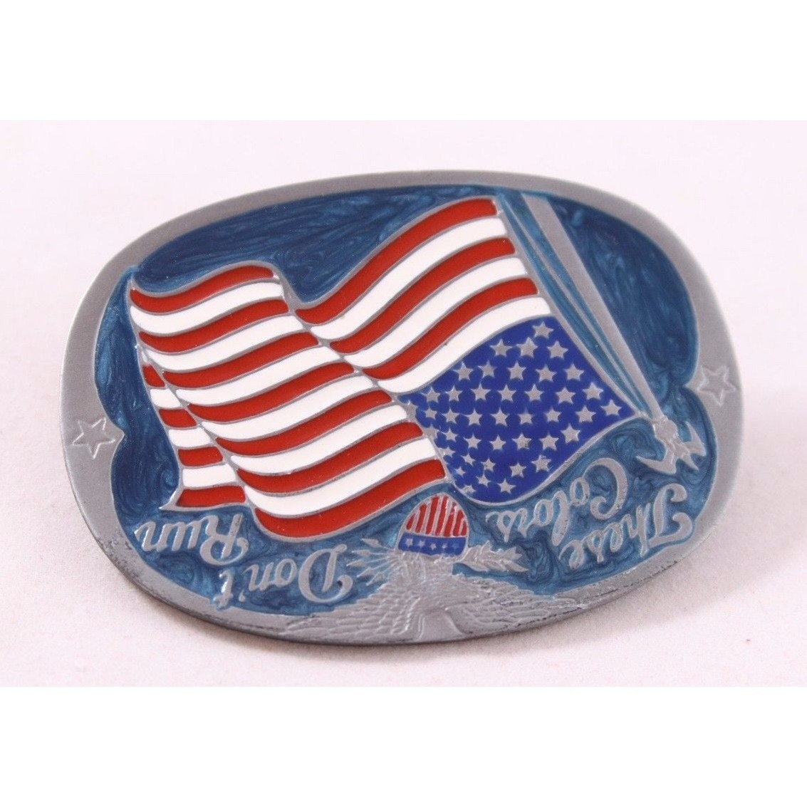 Buckle Bakery These Colors Don&rsquo;t Run American Flag Belt Buckle Vintage 1852 Oval