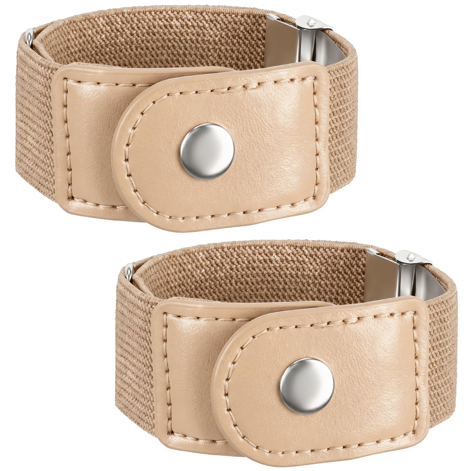 Ptwola 2 Pcs Men Side Belts No Buckle Elastic Belt Without One Size, Beige