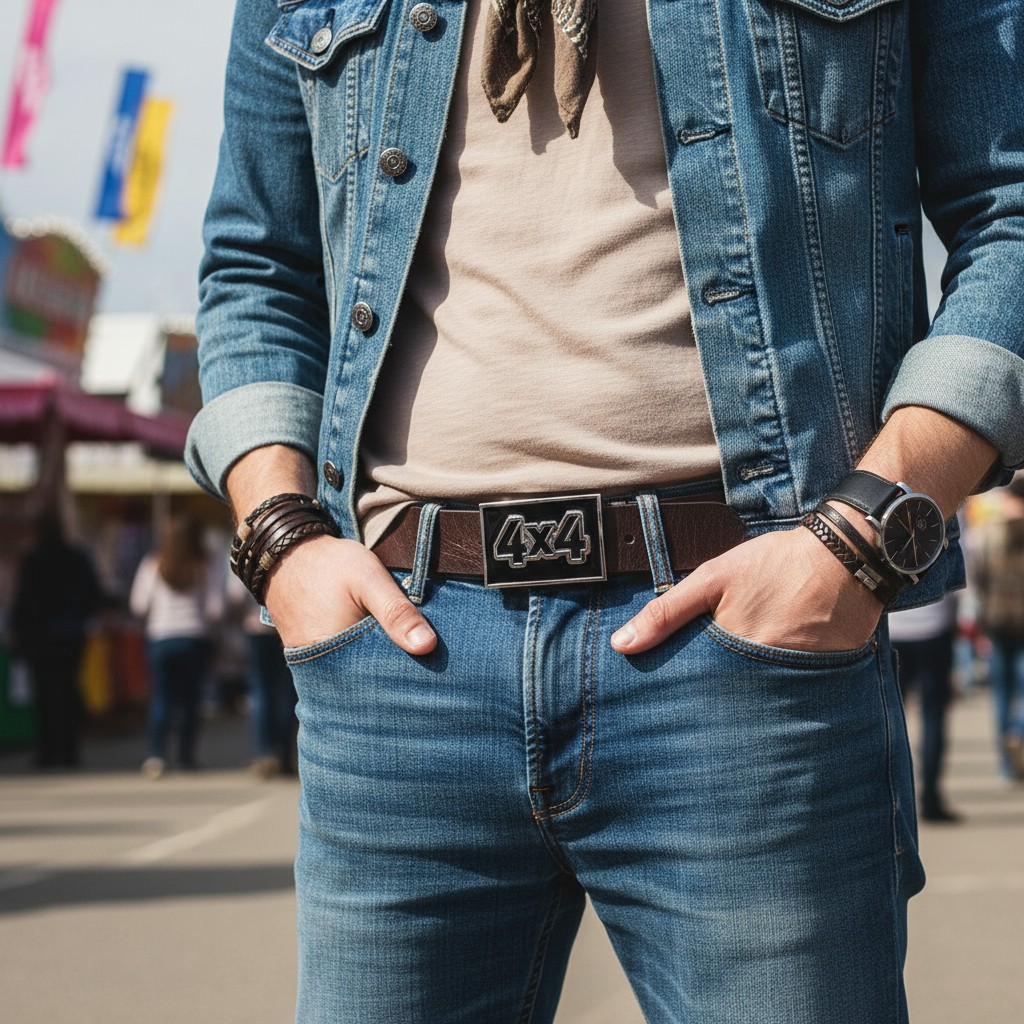 Men Women Fashion Belt Buckle Silver Black Metal 4X4 Four By Four Offroad Biker