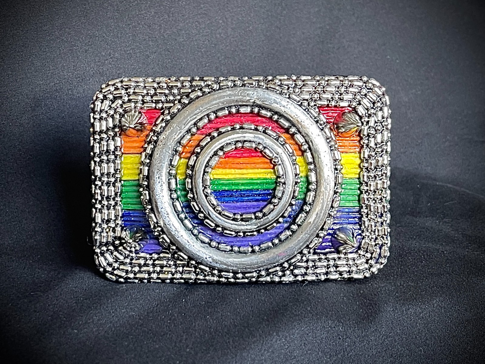 “Armor of Color” Pride Belt Buckle OOAK Rainbow Wood Inlay – Darren McNeese