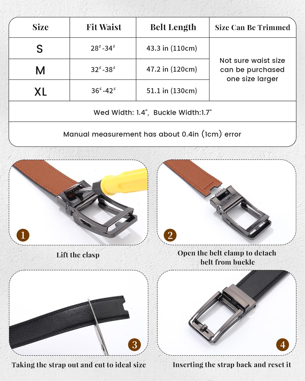 AWAYTR Ratchet Dress Belt for Men – Fit Waist: 36&Prime;-42&Prime;, Gunmetal Buckle-black