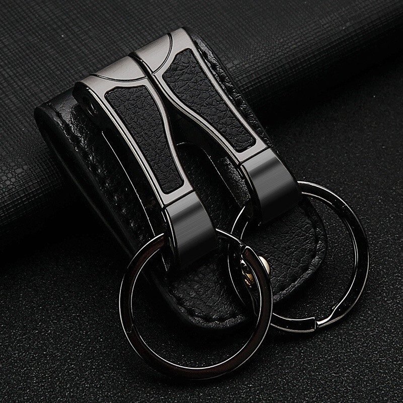 Hot Real Leather Belt Buckle Clip Keychains Car Key Holder Double Ring 2 Loops