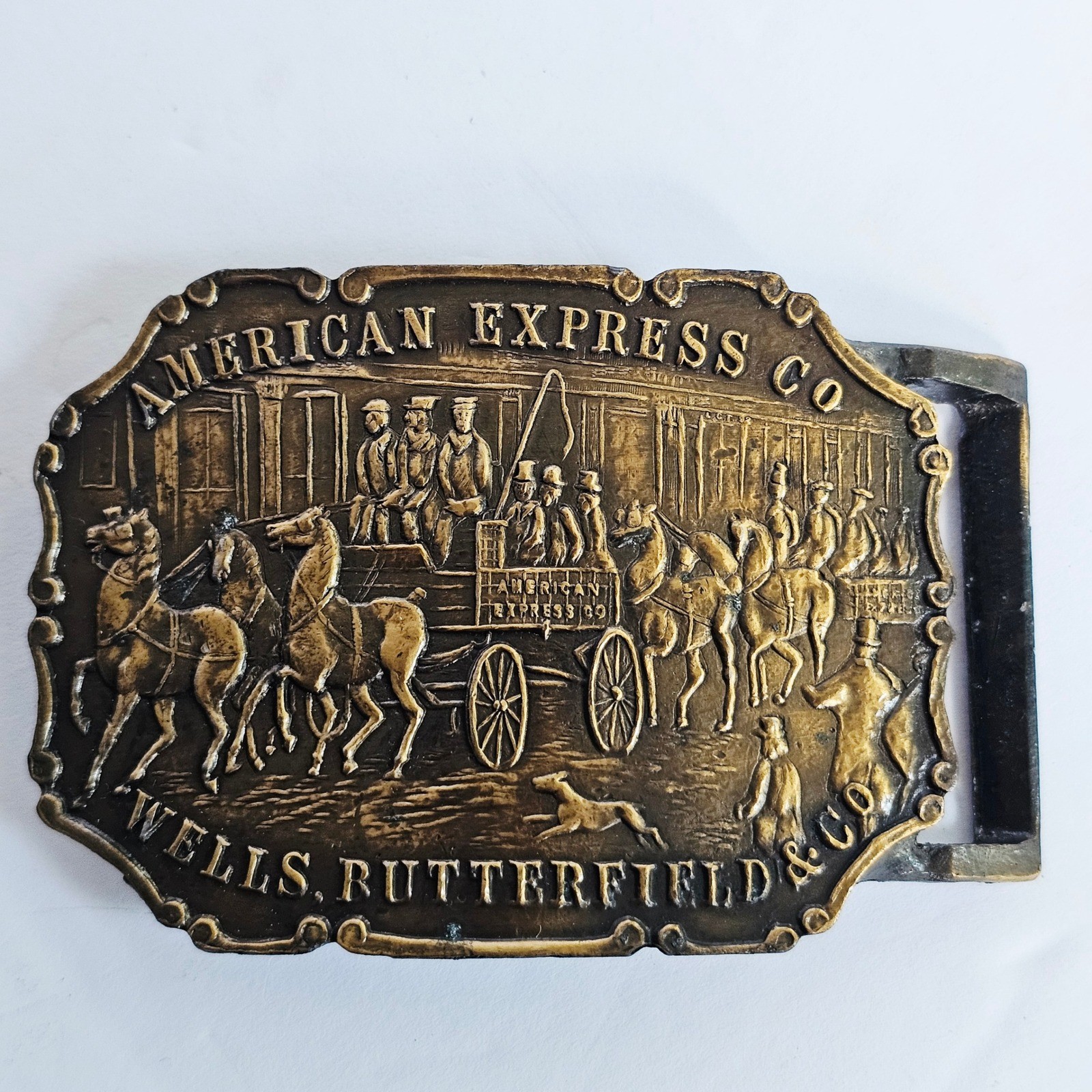 Vintage American Express Co Wells Butterfield Stagecoach Belt Buckle Synek NYC