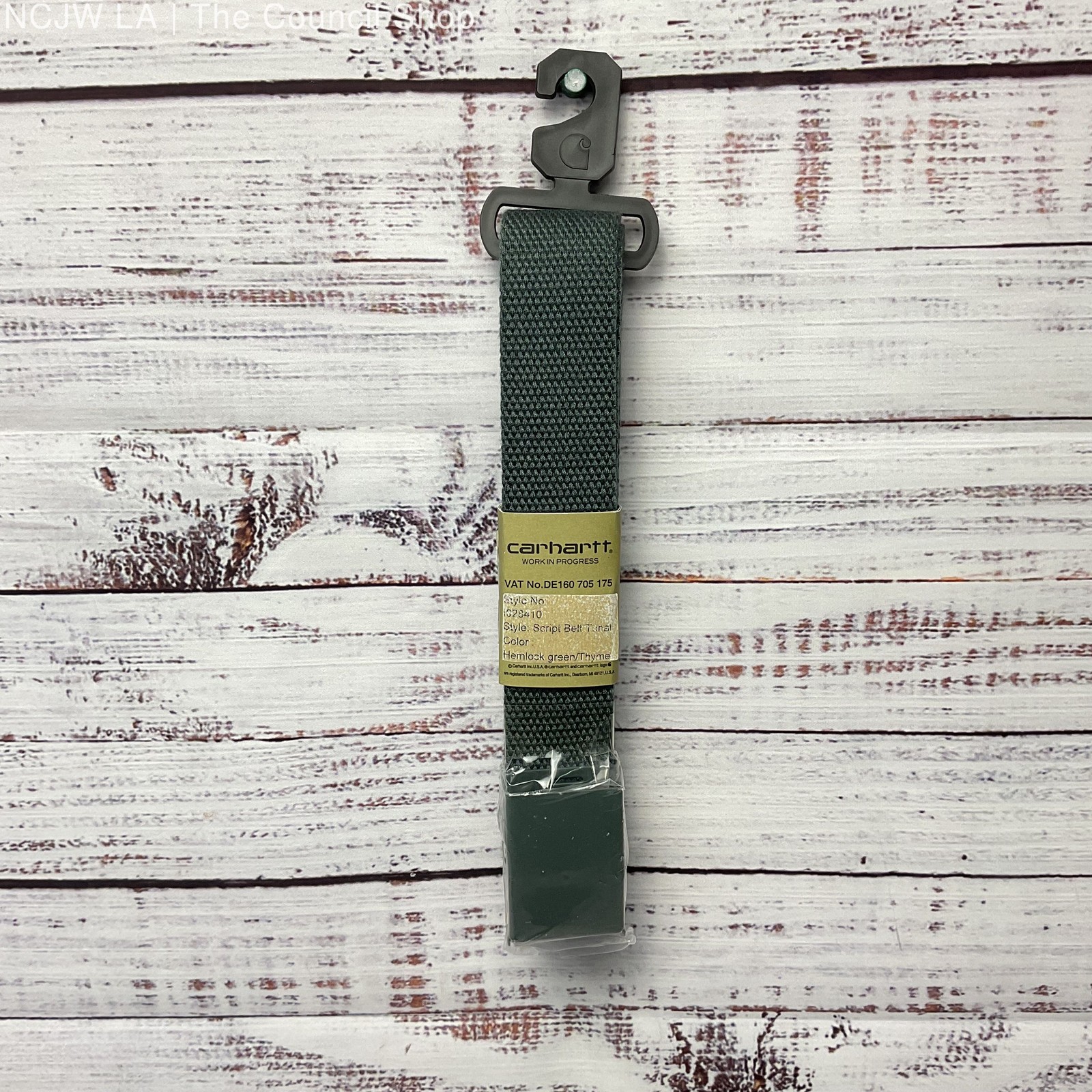 Carhartt Work In Progress Script Tonal Silver Pine Green Belt – Size 47&Prime; New