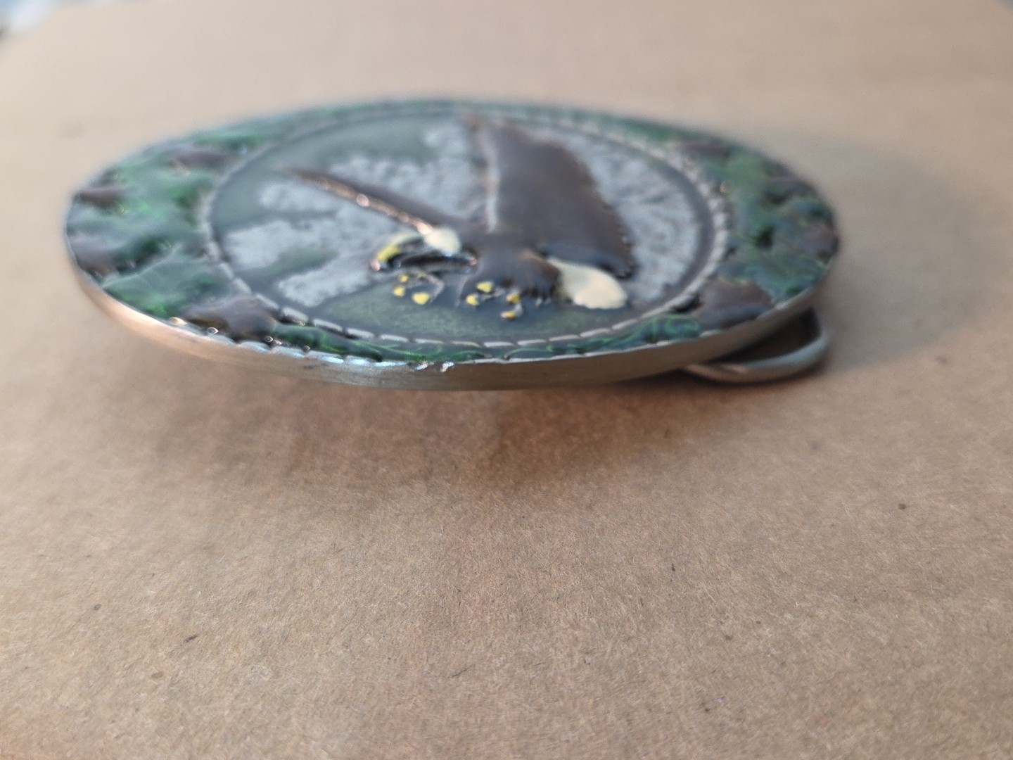 Vtg Enamel Bald Eagle In Flight Retro Belt Buckle Merica