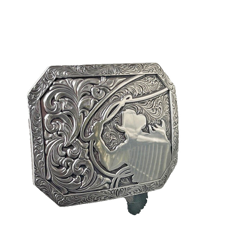 Nocona Mens Belt Buckle 3.75 x 2 in Cowboy Roper Western Rodeo Silver 1.5