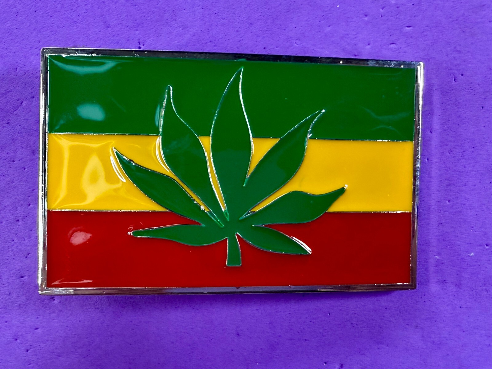 Rastafarian Flag Marijuana Cannabis Pot Leaf Weed Enameled Belt Buckle