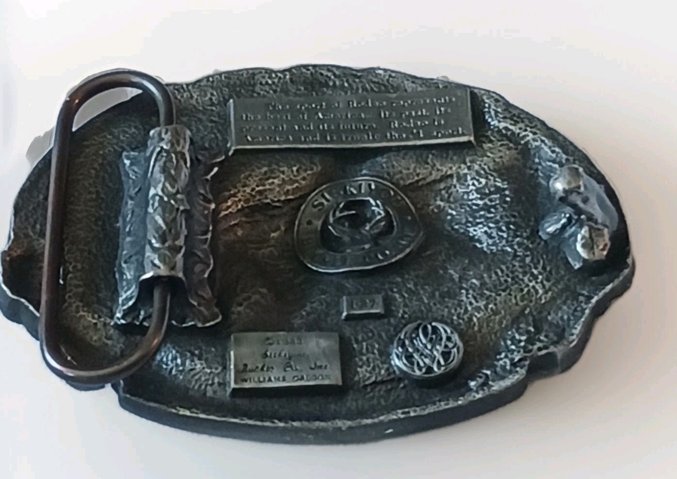 Rodeo America&rsquo;s #1 Sport Pewter Belt Buckle Pewter Blue & Green 3&Prime; x 2 1/2&Prime;