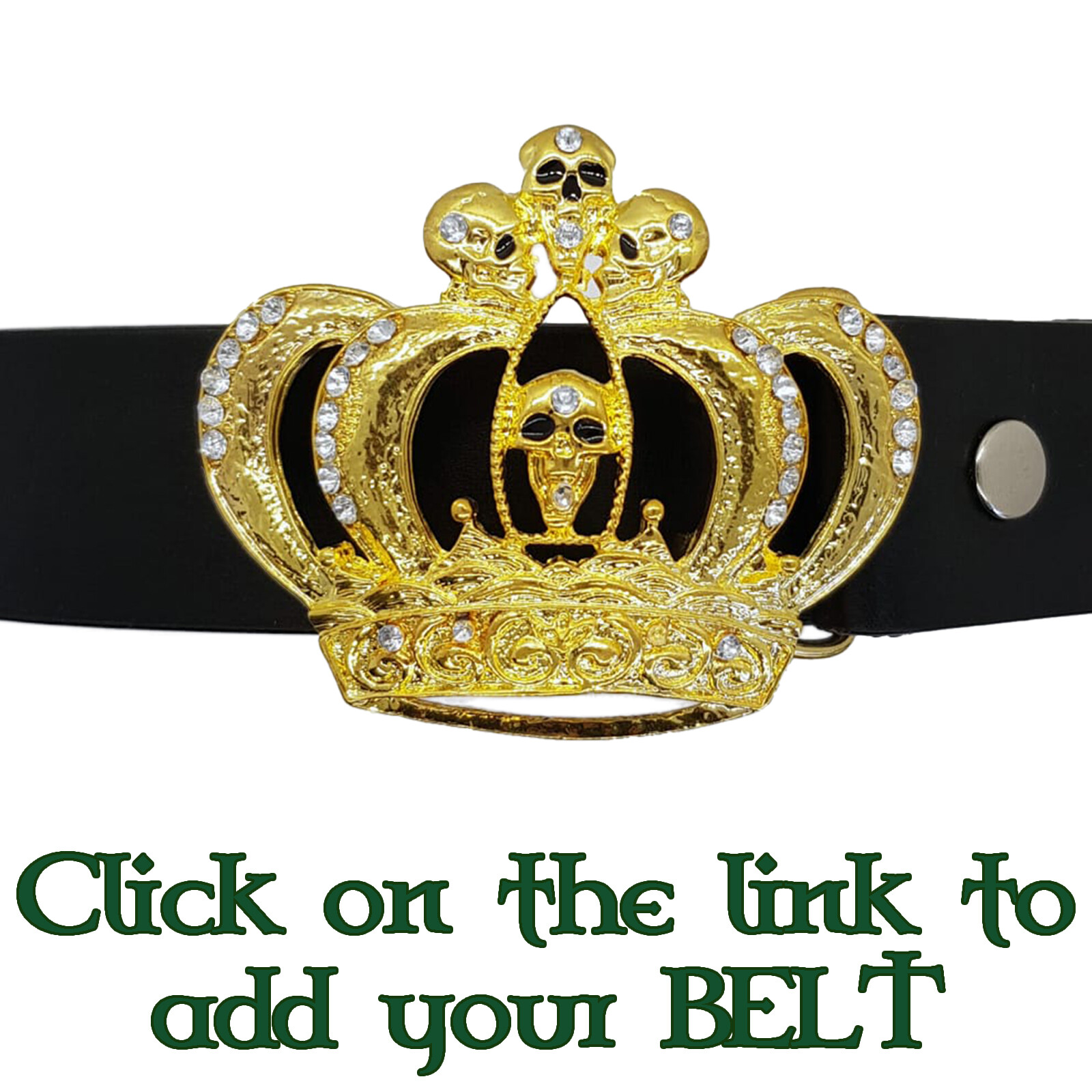 Golden Skull Crown Gilt Bling Belt Diamante Buckle Punk Rock Gothic
