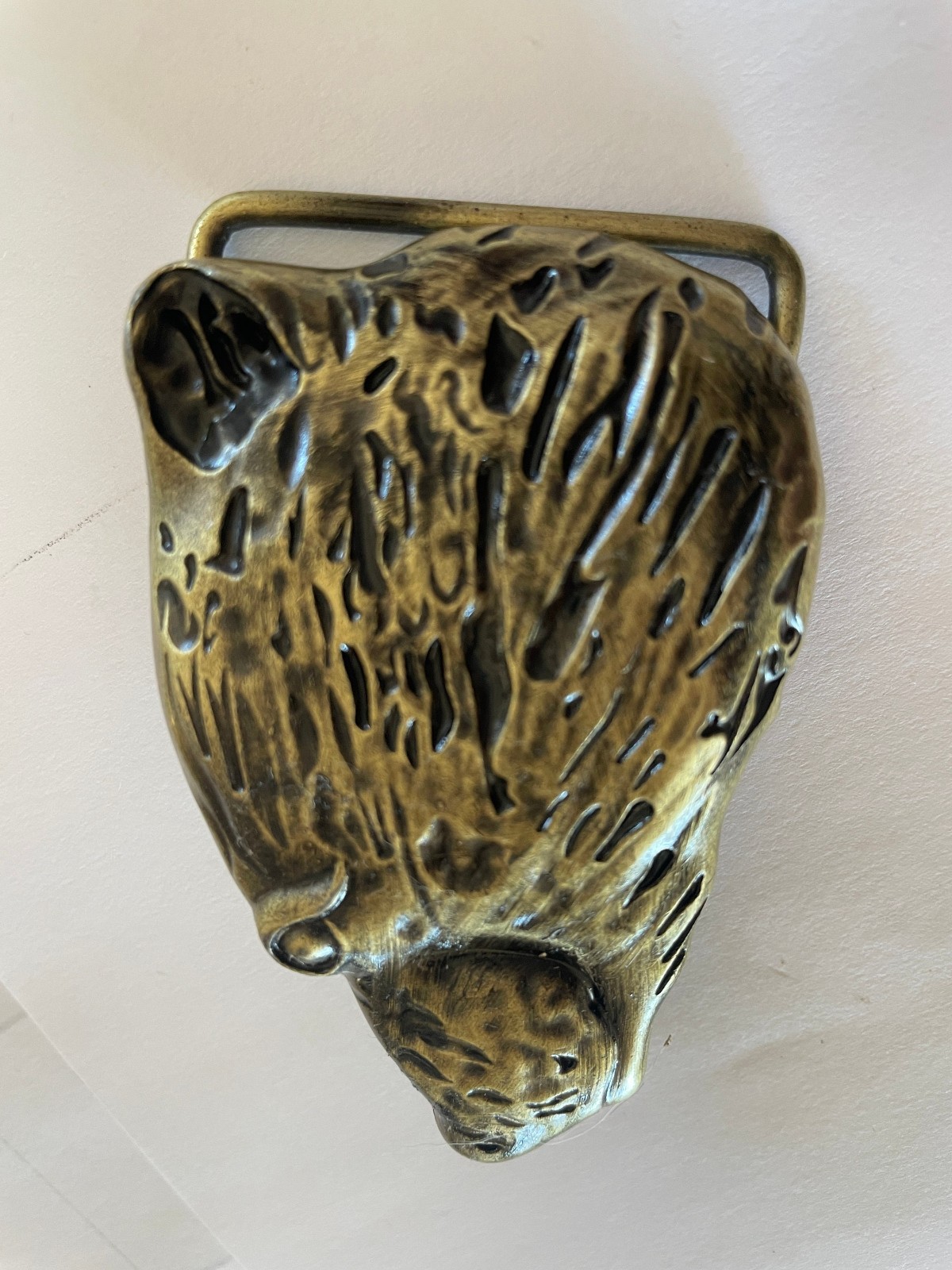 Vintage Brass Bear Head Belt Buckle 3D Grizzly Western Heavy Snap On Gift
