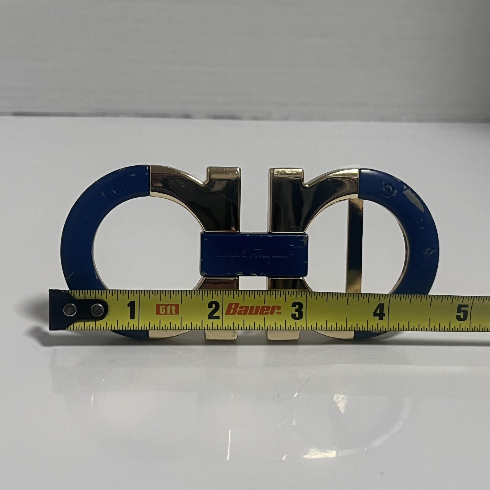 Salvatore Ferragamo Belt Buckle Gold and Navy blue fits belts 1.5” wide blemish