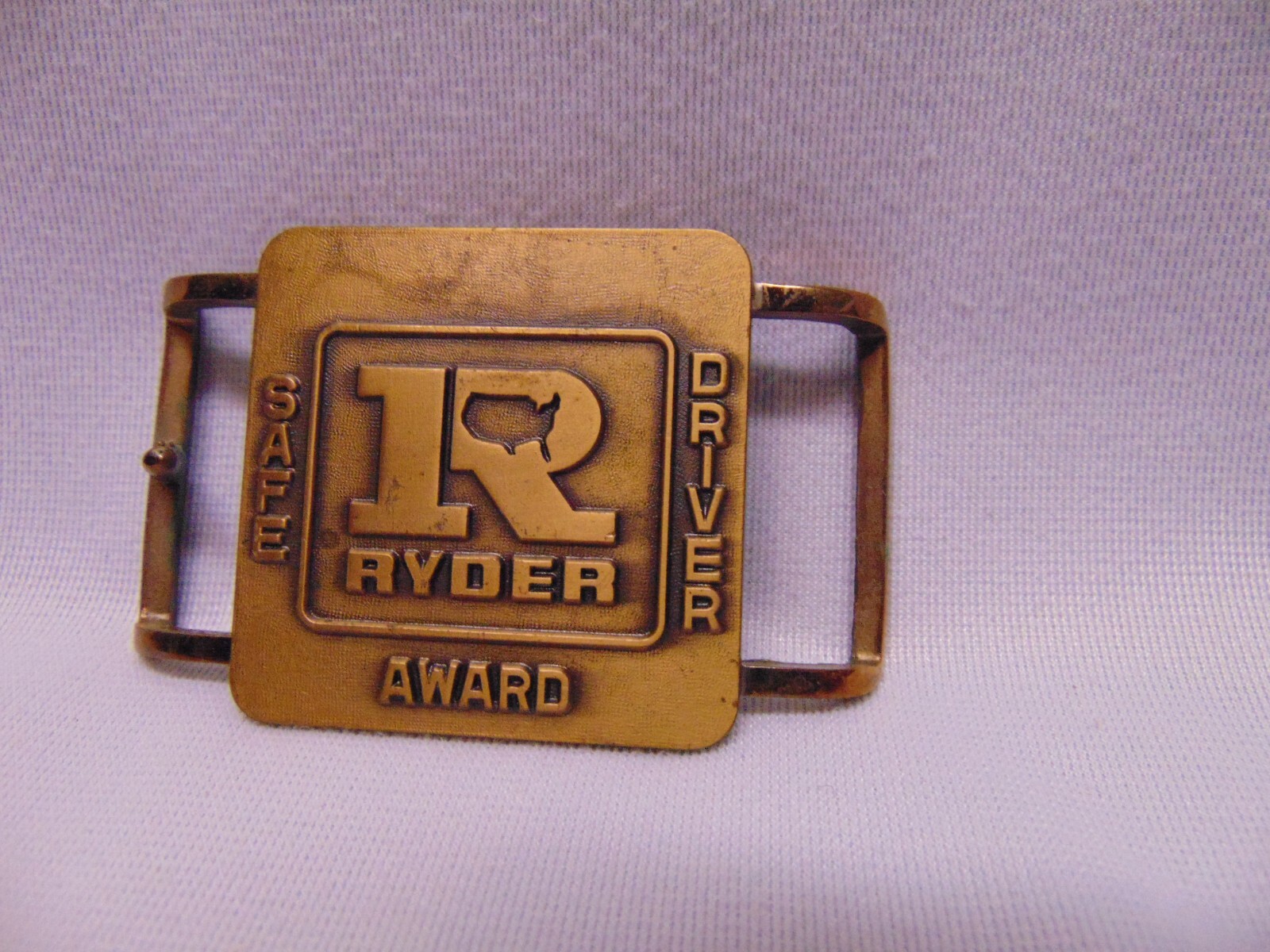 Vintage Ryder Truck Safe driver brass belt buckle Jostens 3&Prime; x 2&Prime;