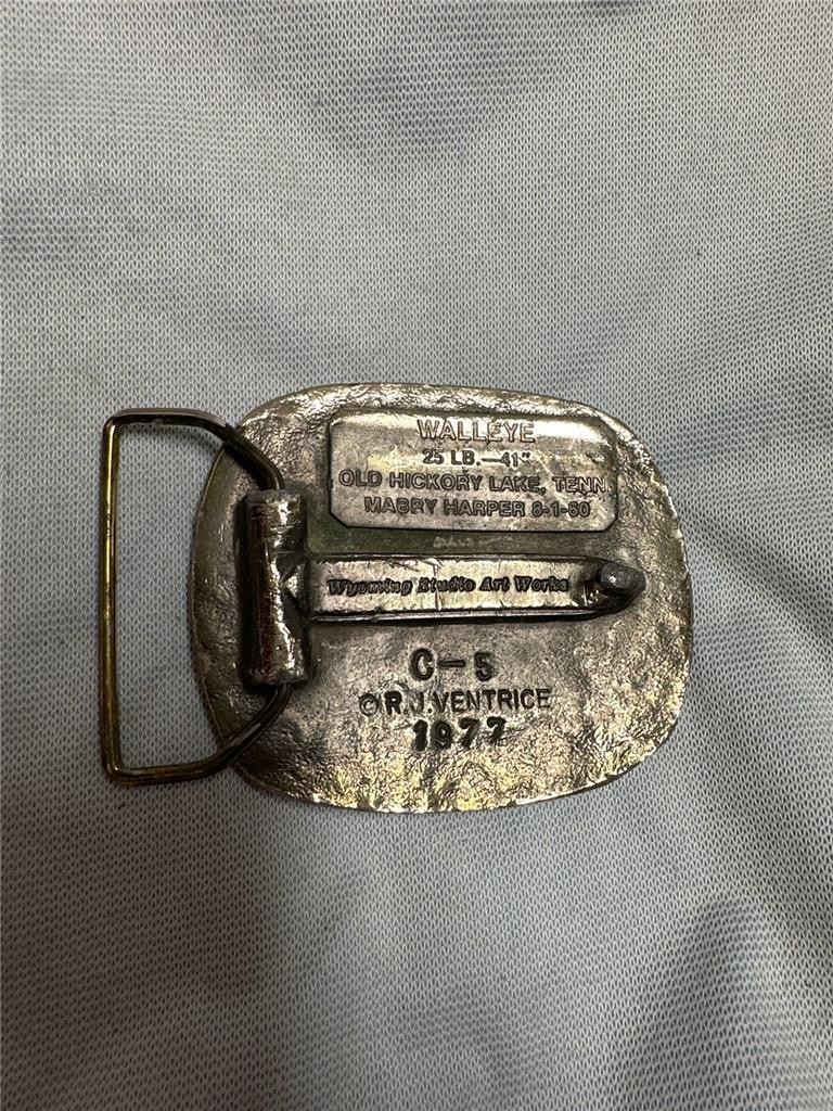 1977 Wyoming Studio Art Works Belt Buckle Walleye 25 Pound 41&Prime;