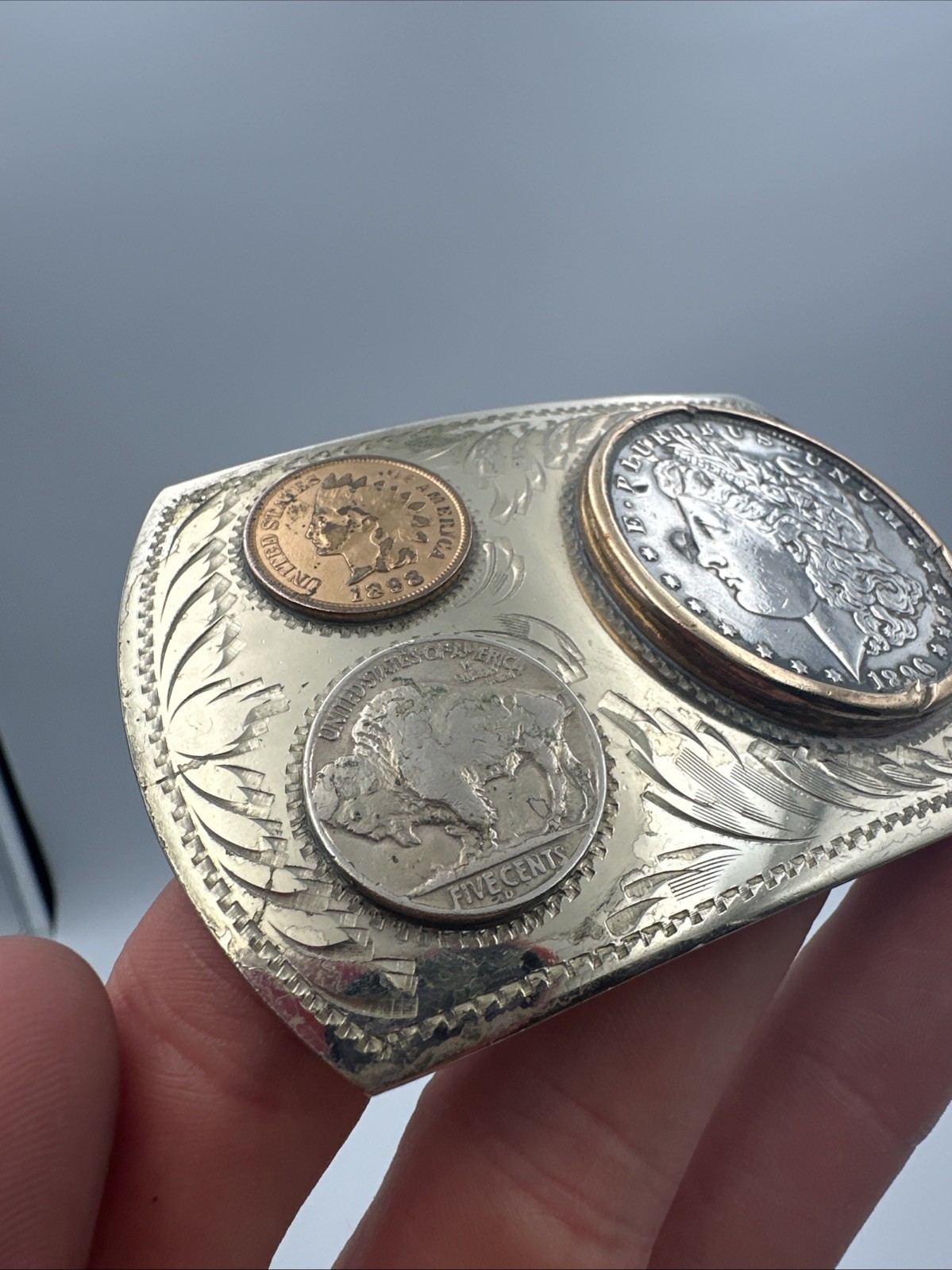 Beautiful Vtg Comstock Morgan Silver Dollar German Silver Buckle Western 108g