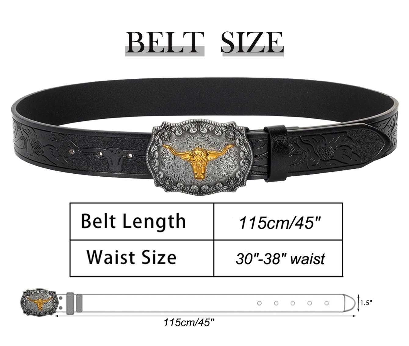 Eohak Western-Cowboy-Belts for Men Women Floral-Engraved-Belt Medium, Black