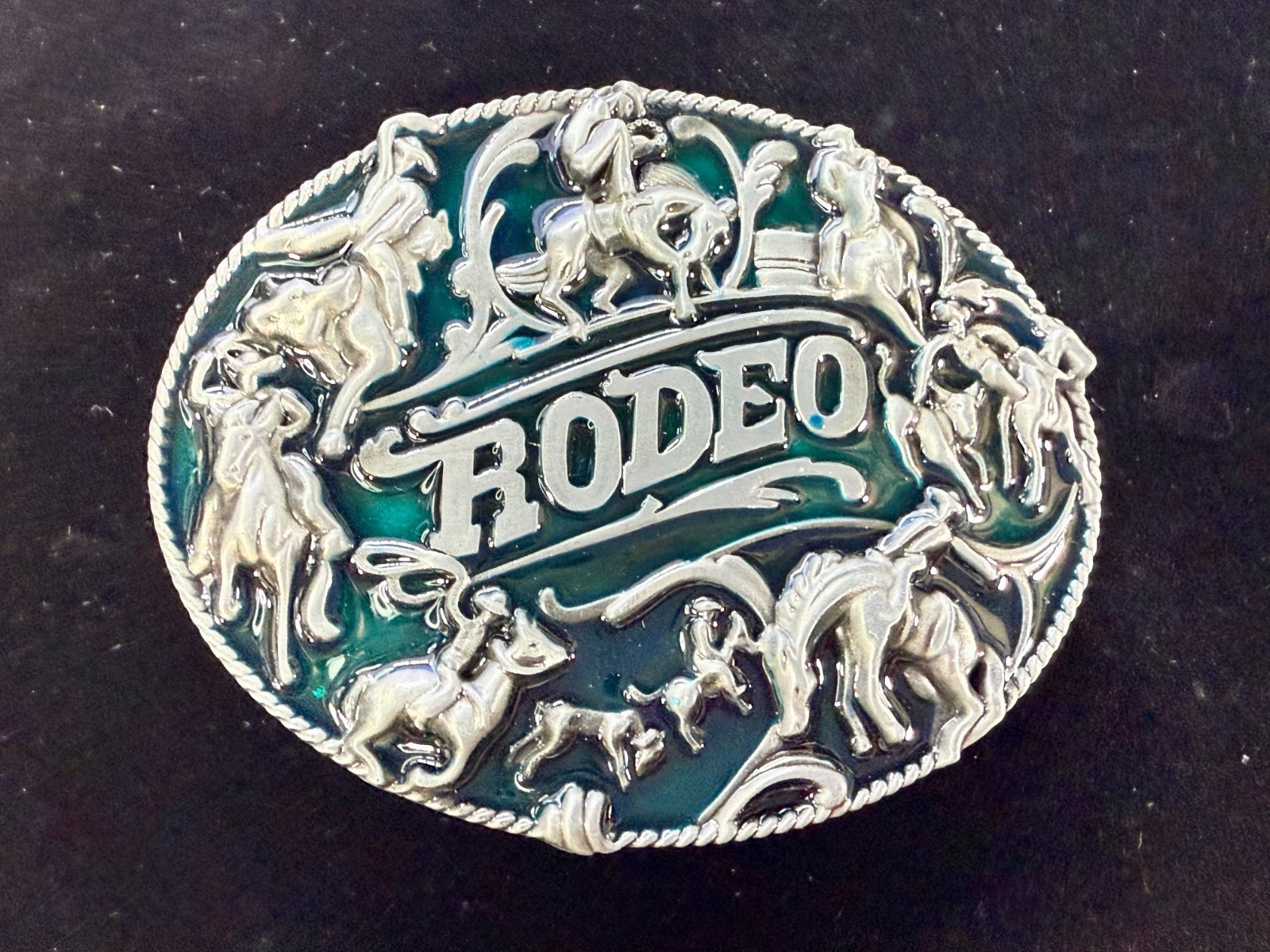 Cowboy Rodeo Calf Roping Bucking Bronco Rancher Enameled New Western Belt Buckle