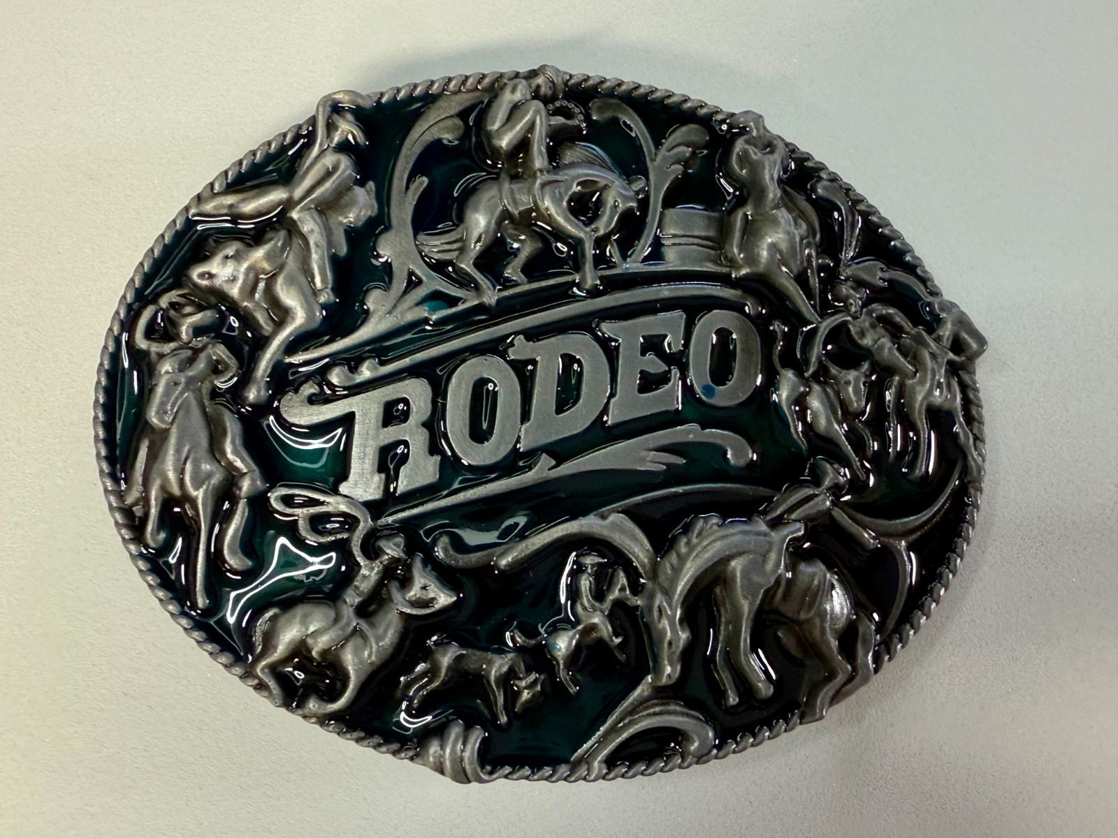 Cowboy Rodeo Calf Roping Bucking Bronco Rancher Enameled New Western Belt Buckle