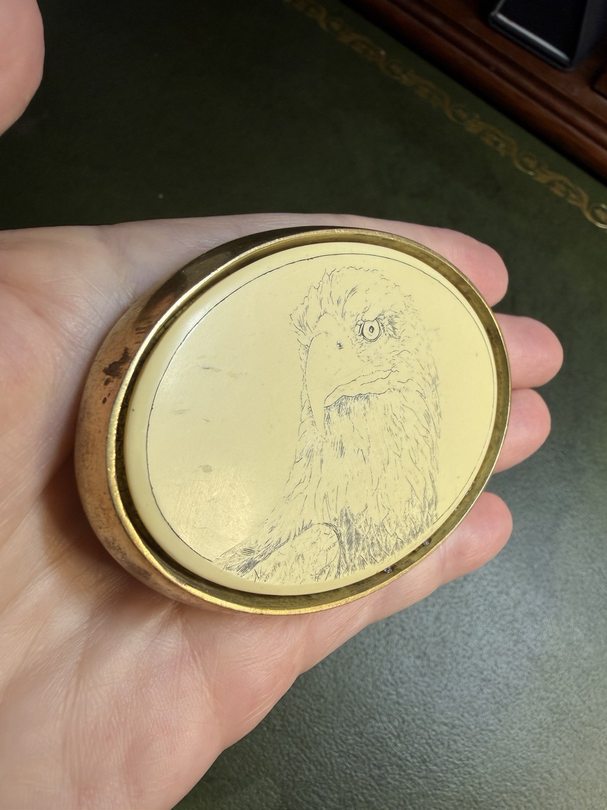 Vintage BARLOW Solid Brass Belt Buckle Bald Eagle Scrimshaw Style Southwestern
