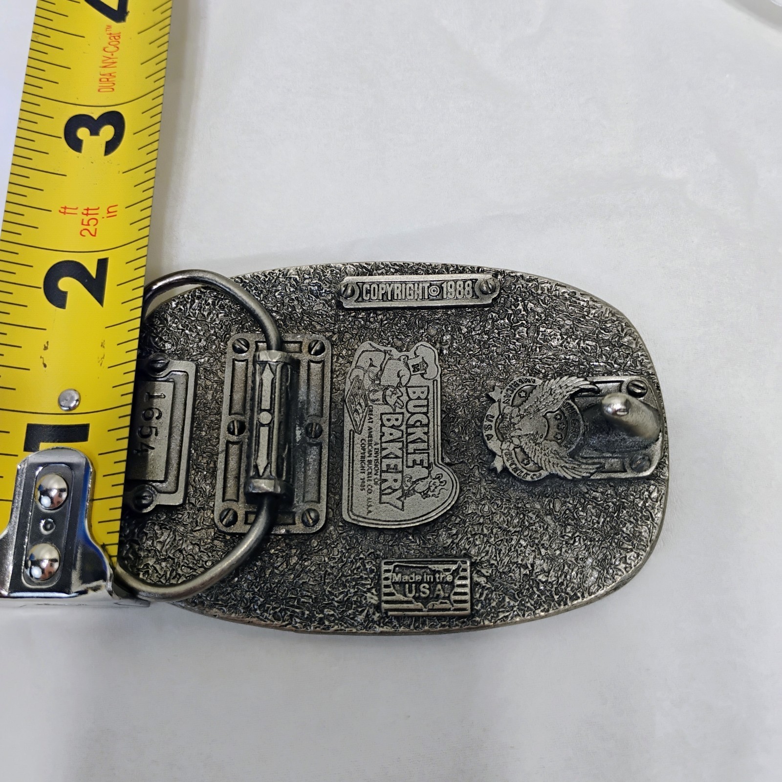 Police Belt Buckle We Serve & Protect Black Enamel Buckle Bakery 1988 Vintage