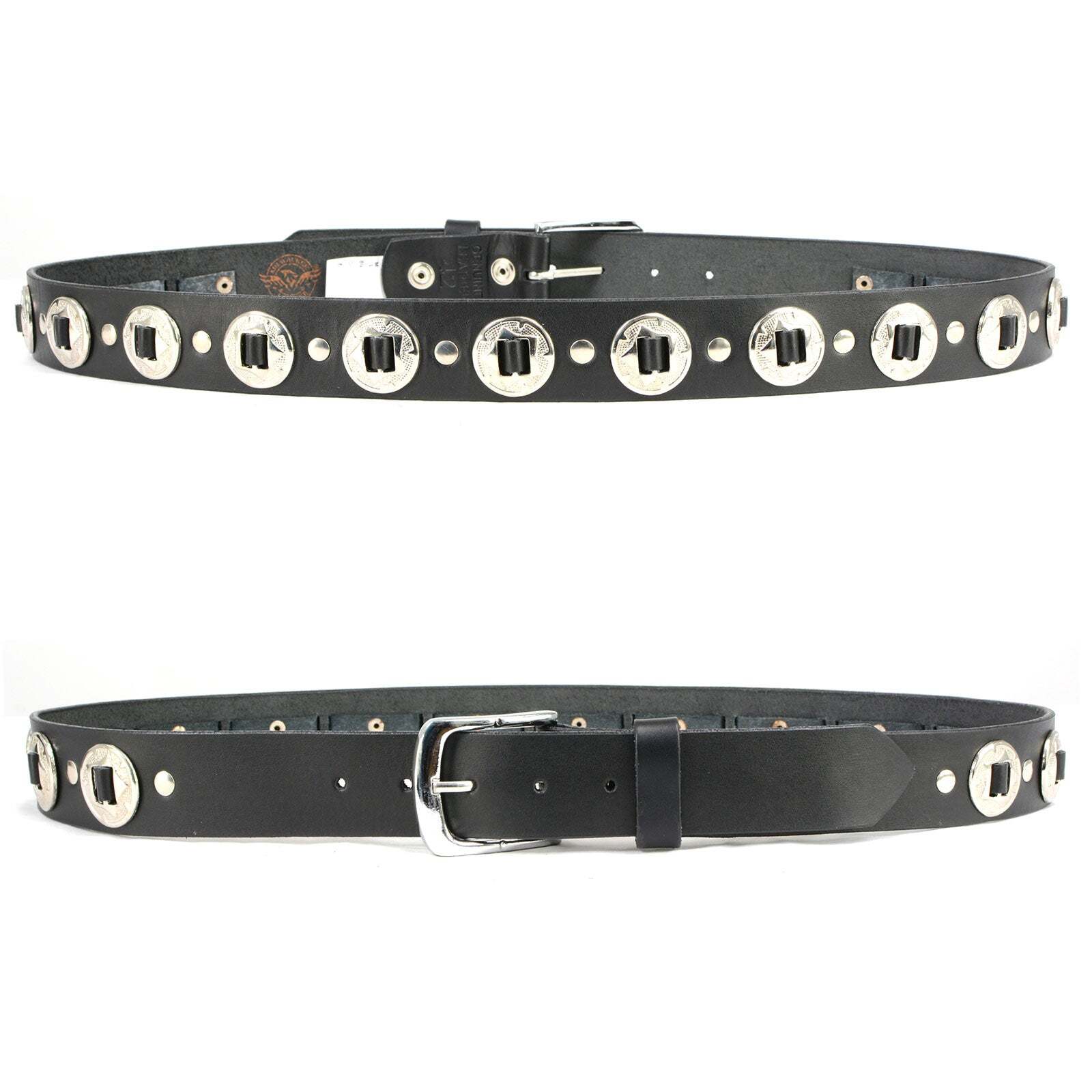 Milwaukee Leather 7120 Mens Chrome Conchos Leather Belt w/Interchangeable Buckle
