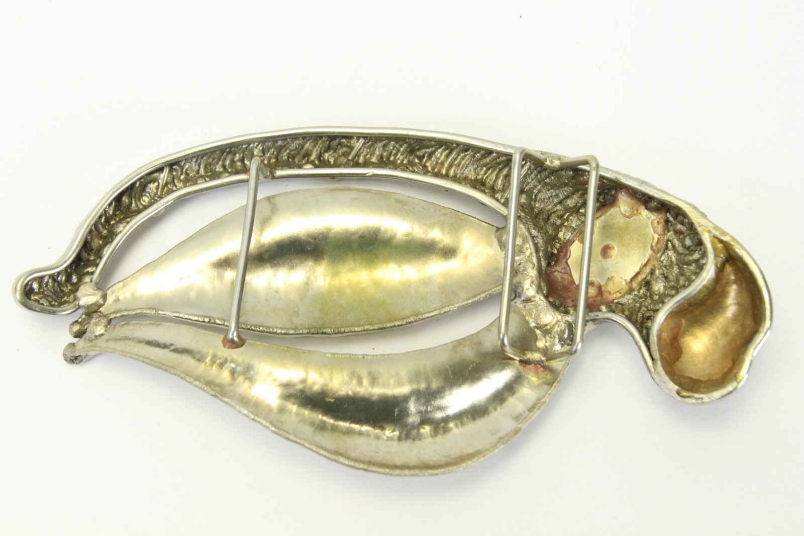 Octopus Belt Buckle Large 6&Prime; Long x 3&Prime; High Silver Tone Black Onyx Eye Jewelry