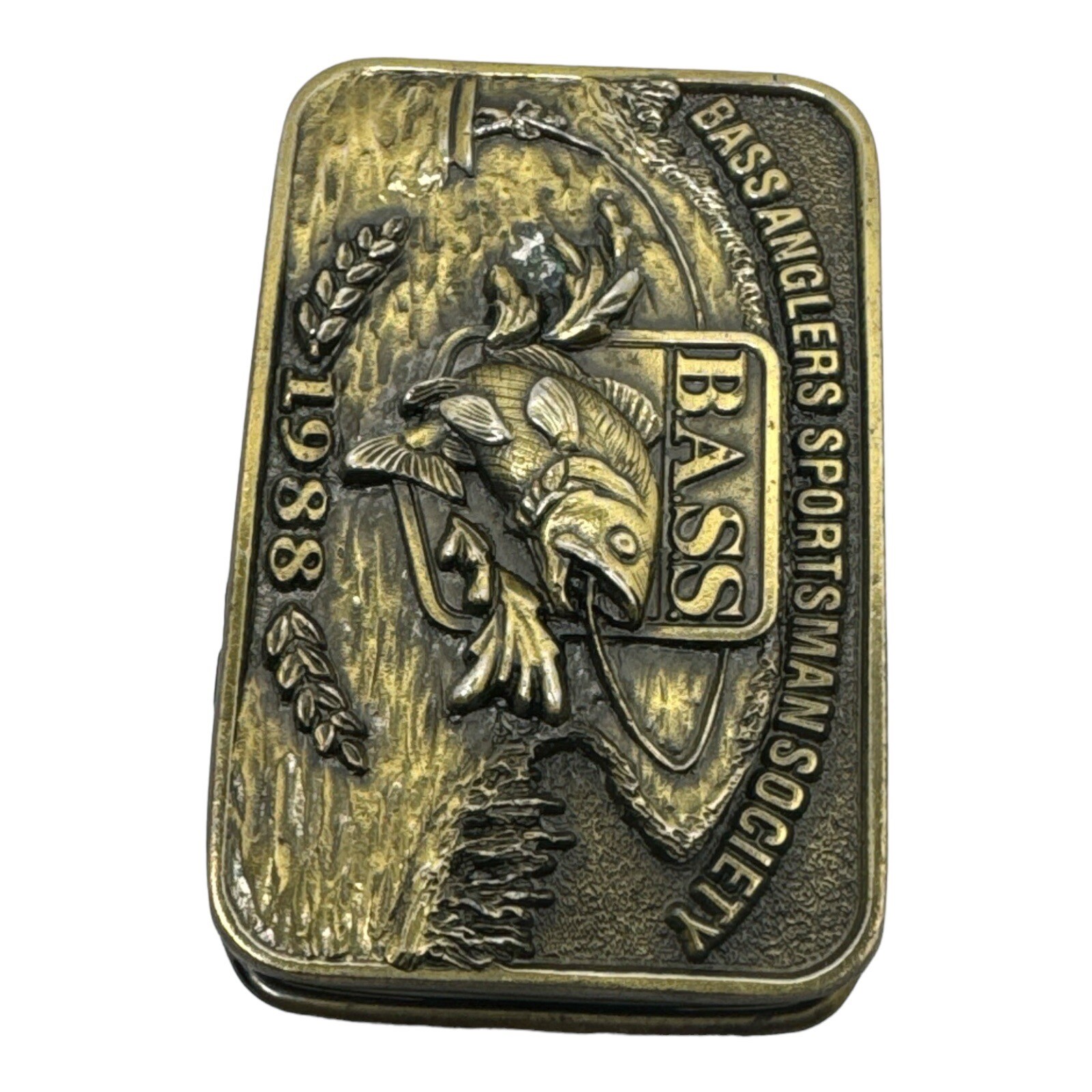 Belt Buckle Vintage 1988 BASS Bass Anglers Sportsman Society Brass USA Made