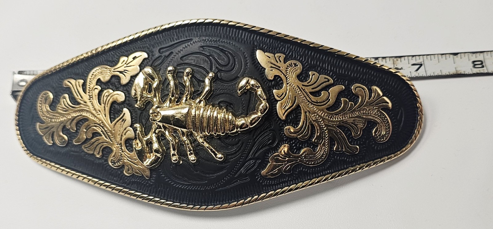 Men&rsquo;s Western Black & Gold Scorpion Emblem Filigree Metal Cowboy Belt Buckle