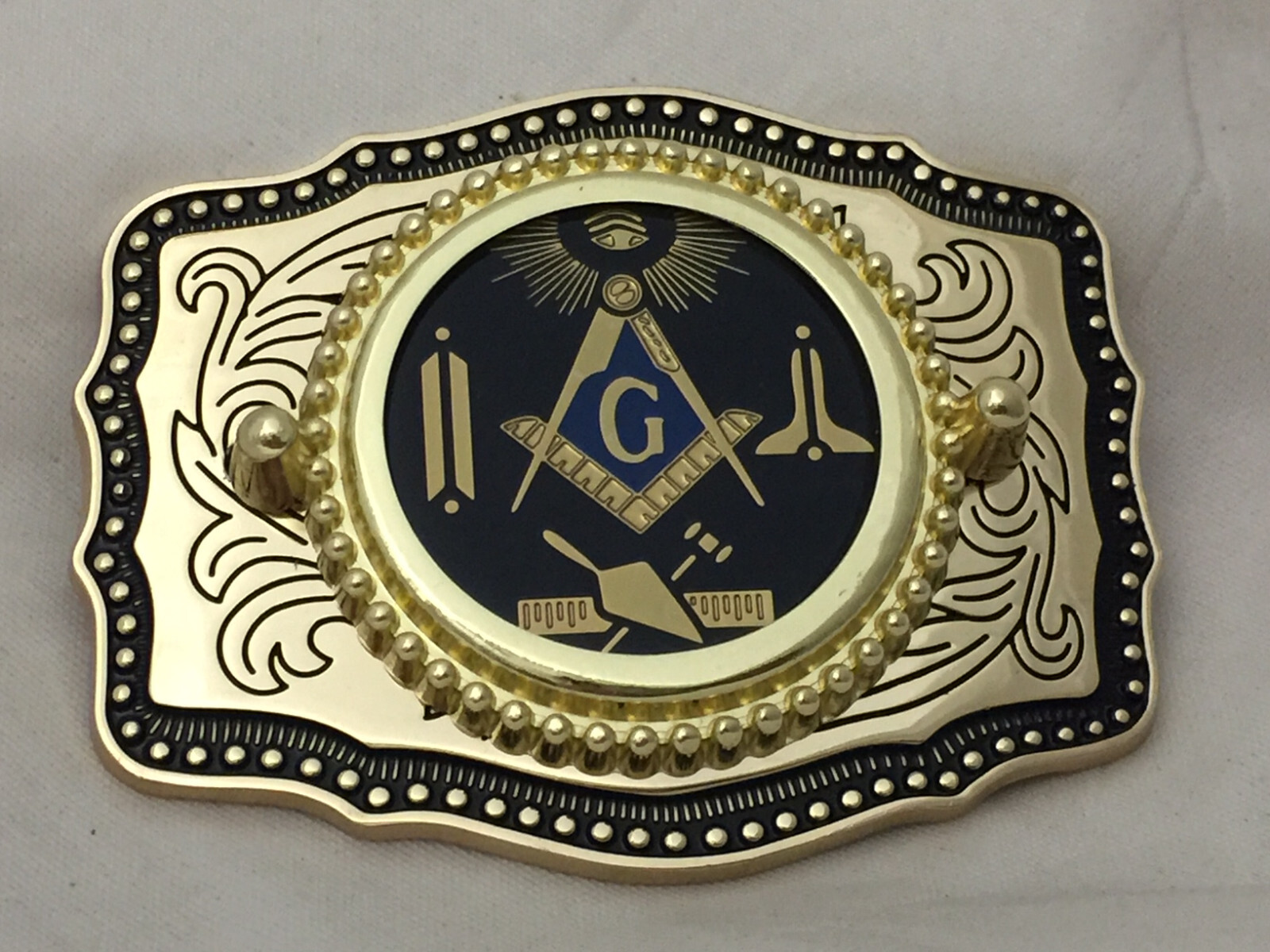 Masonic Symbols Belt Buckle Western Style Black and Gold (W167)