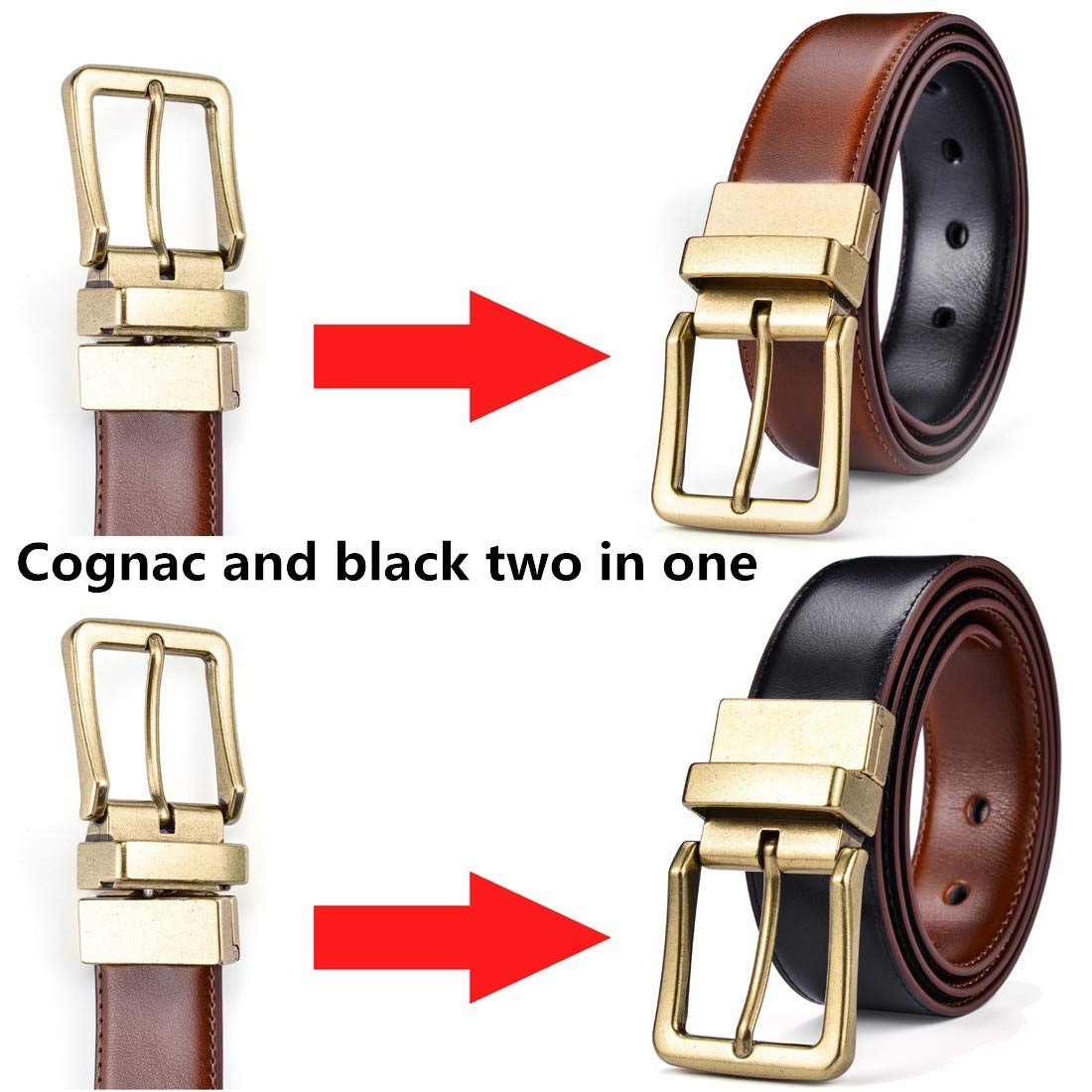 Beltox Men’s Belts 34-36, Antique Gold Buckle With Black/Lt Brown Belt