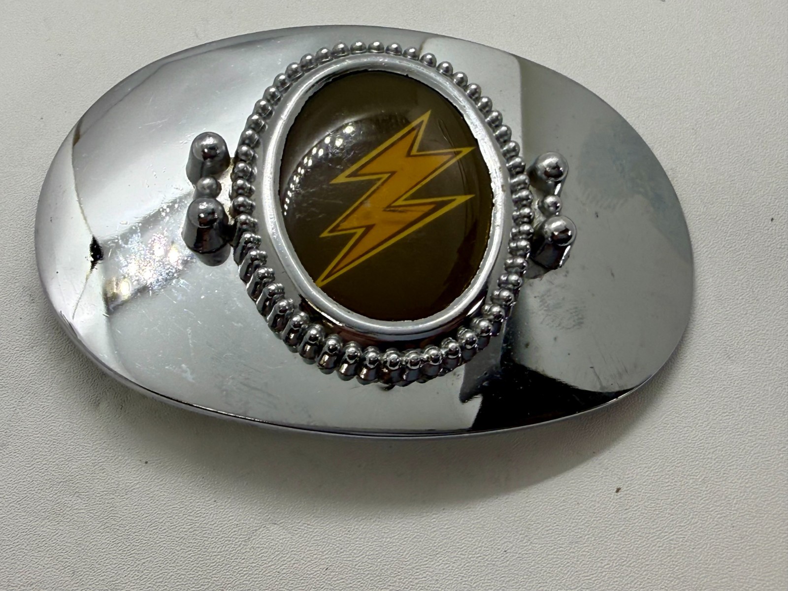 Lightning Bolt Strike Electric Shock Flash Cabochon On Reflective Belt Buckle