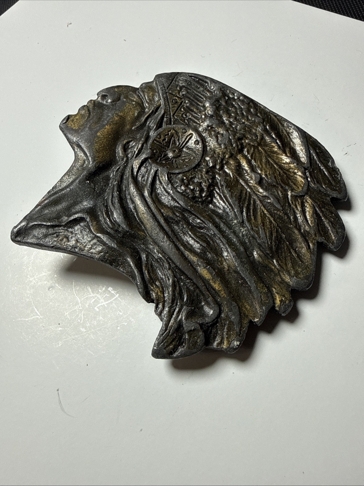 vintage 1970s belt buckle CHIEF native american INDIAN HEAD cowboy WESTERN brass