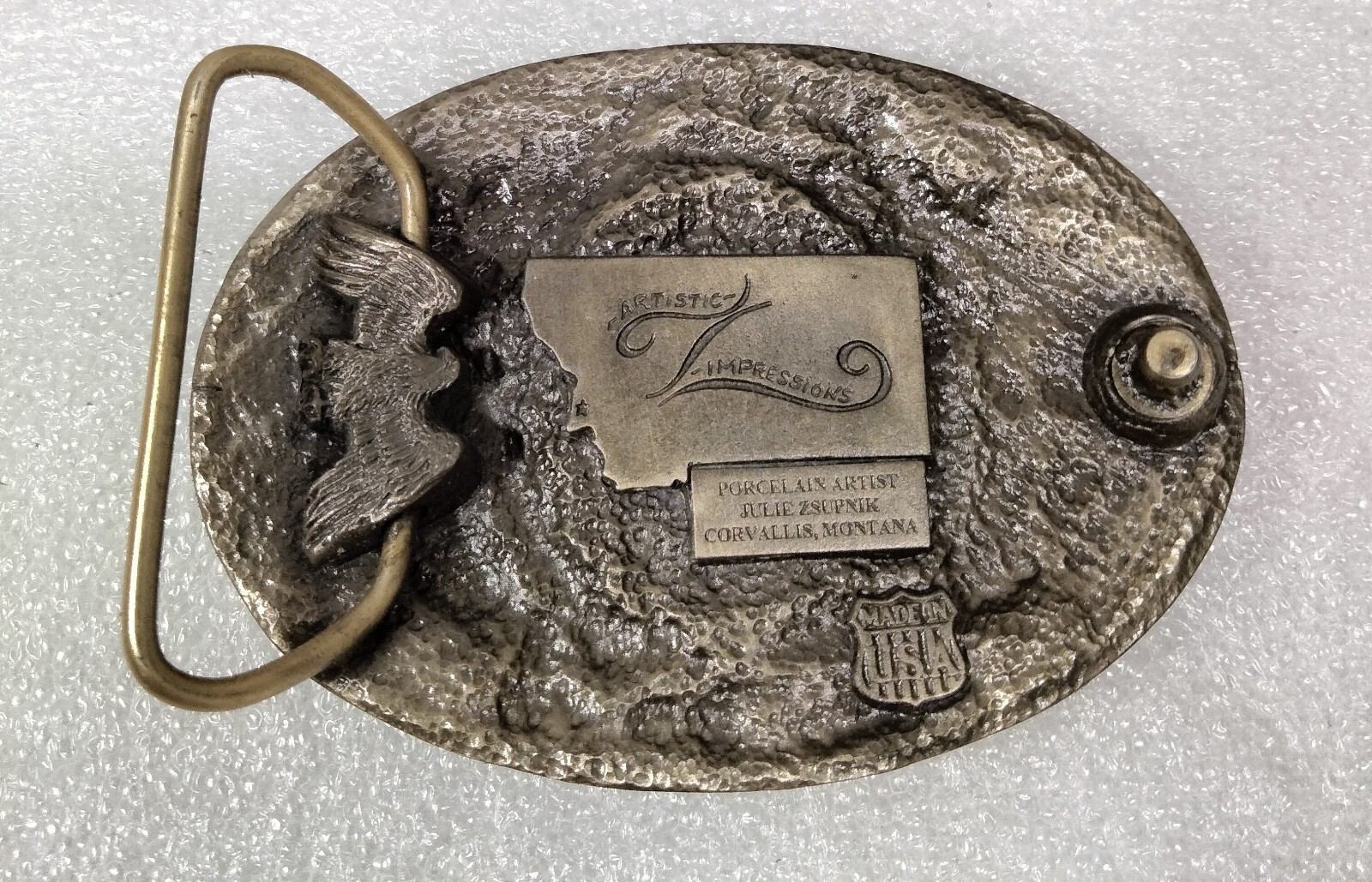 Artist Impr Metal & Porcelain Belt Buckle All The Pretty Horses by Julie Zsupnik