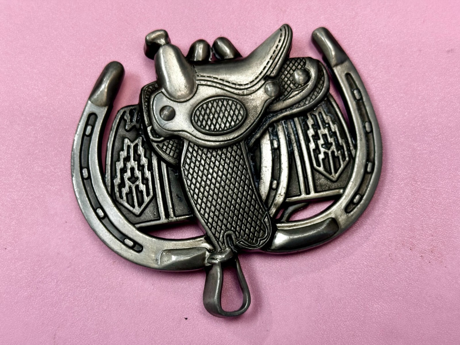 Horse Saddle Cutout Silver Tone Jockey Equestrian Western Cowboy&rsquo;s Belt Buckle